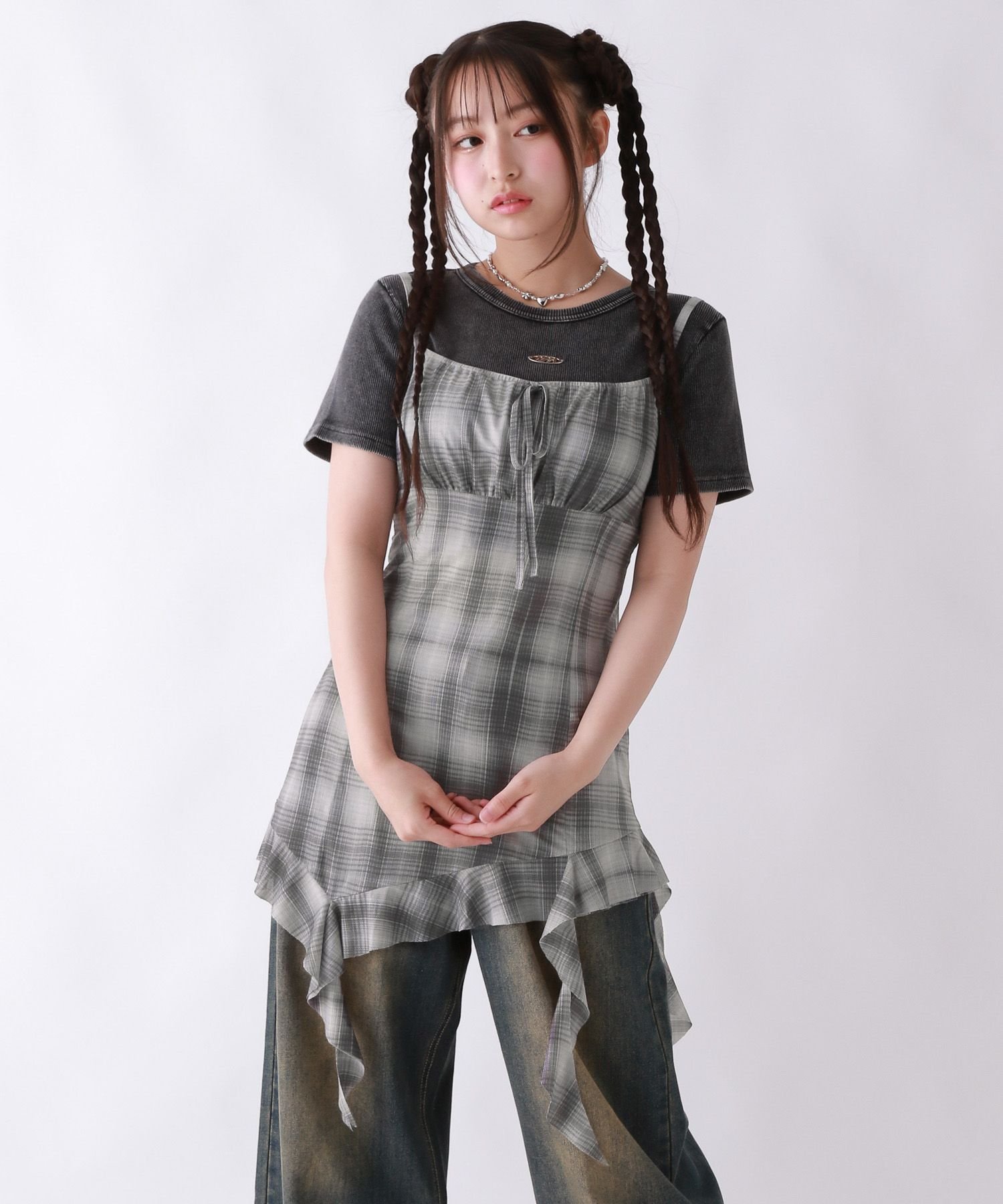 【SALE／50%OFF】repipi armario チェックアシメキャミワンピース レピピアルマリオ ワンピース・ドレ..