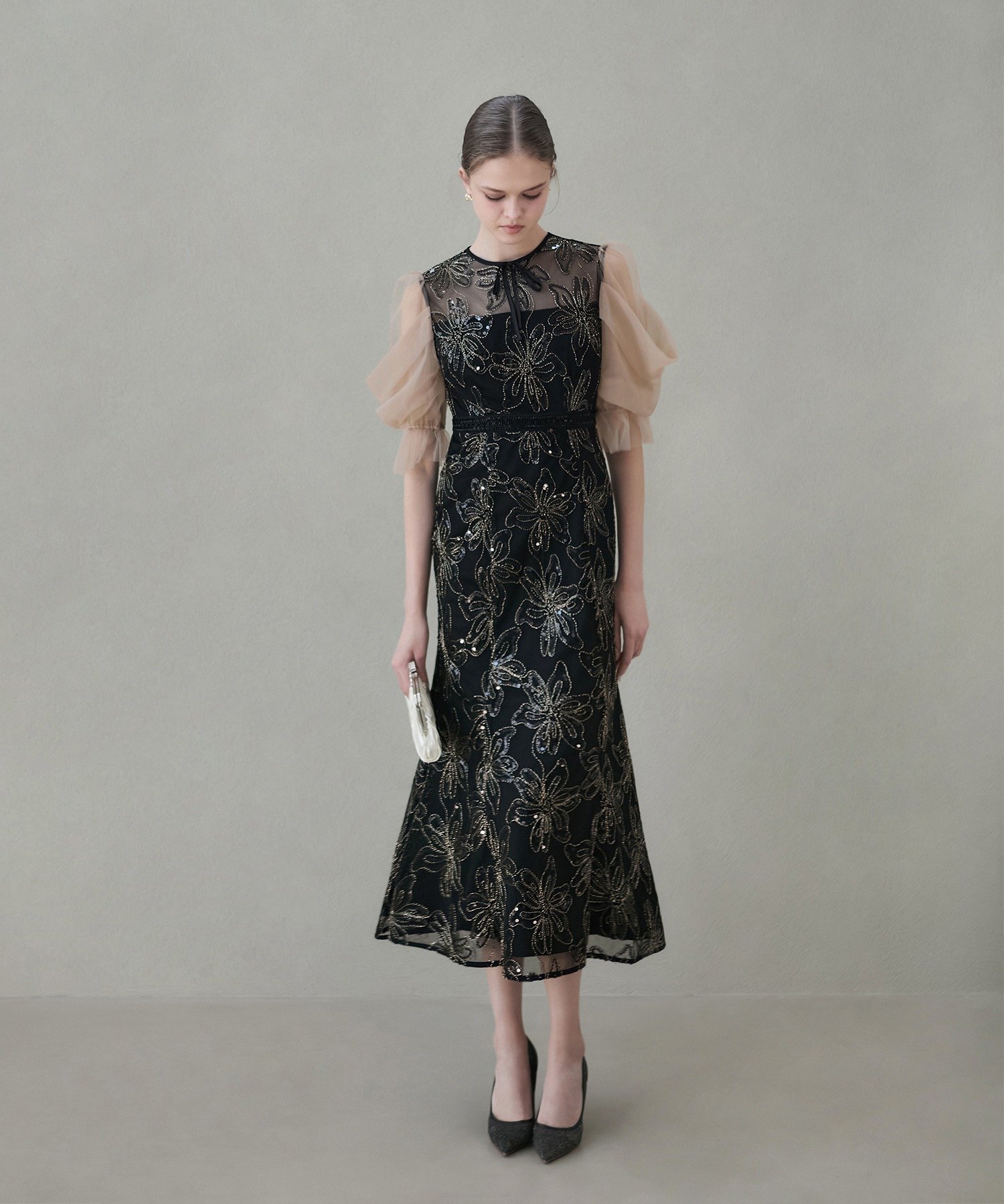 Leja Leja-パンコールフラワーリボンチュールワンピースドレス結婚式 レジャ ワンピース・ドレス ドレス ブラック【送料無料】