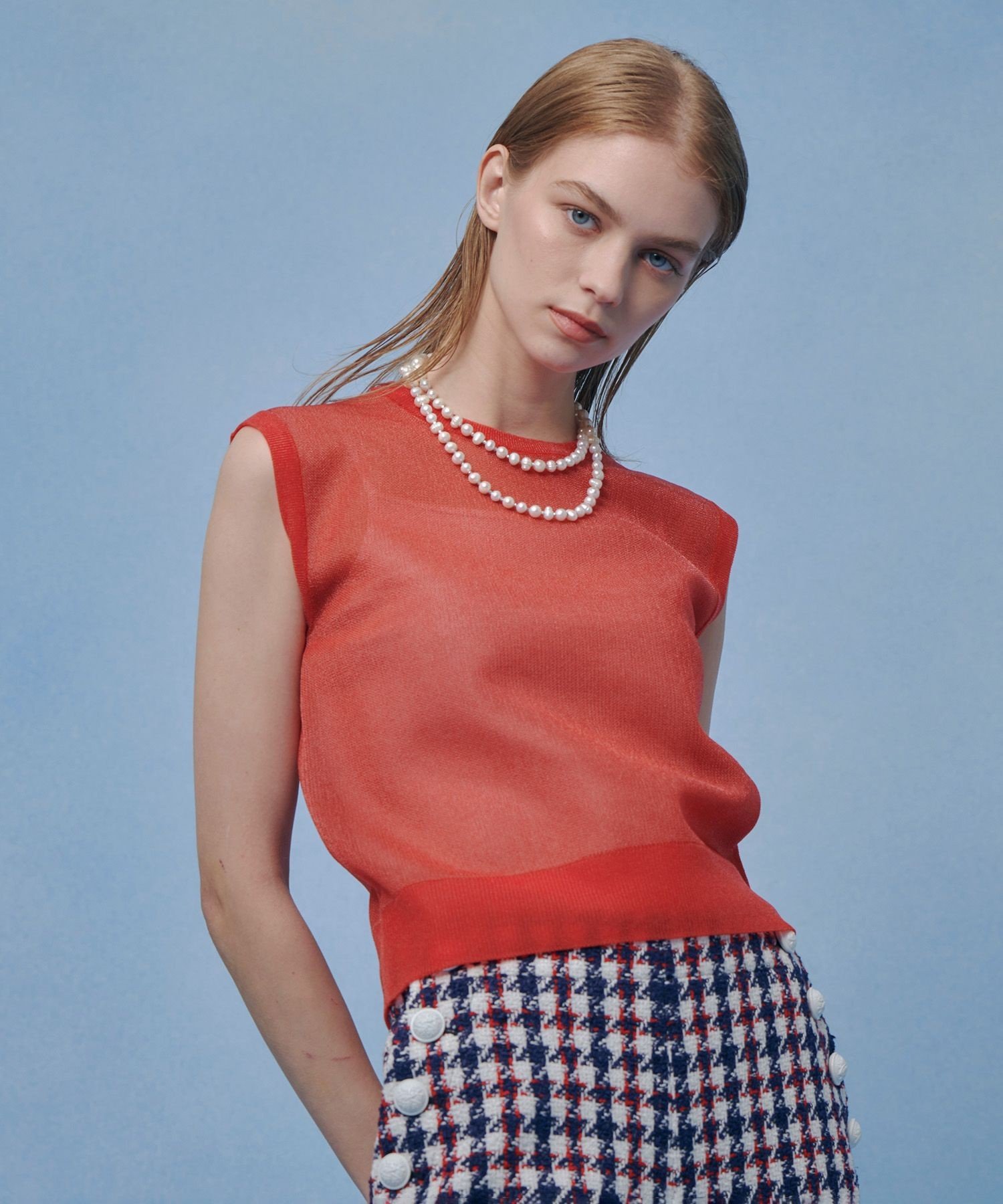 LOULOU WILLOUGHBY 【LOULOU WILLOUGHBY】シアージャガードプルオーバー アルアバイル トップス ニット レッド ブラック ホワイト