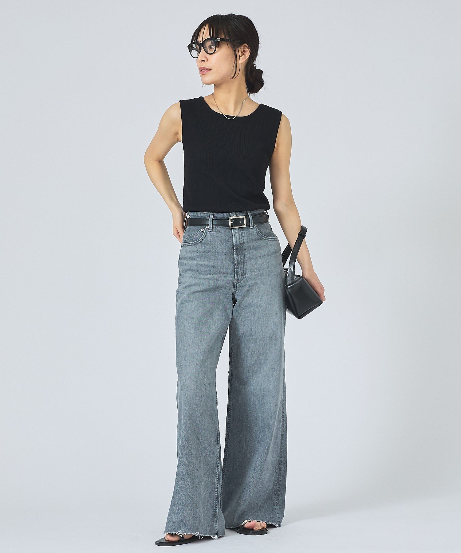 qualite 【YANUK】Wide Flare FRG ワイドフレアパンツ カリテ パンツ ジーンズ・デニムパンツ グレー