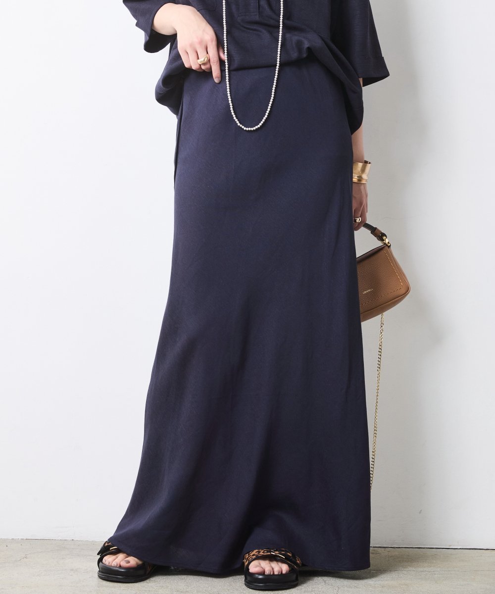 CHIC STYLE レーヨン麻ナローマキシスカート＜大きいサイズ有＞シックスタイル シックスタイル スカート ロング・マキシスカート ホワイト ネイビー ブラウン【送料無料】