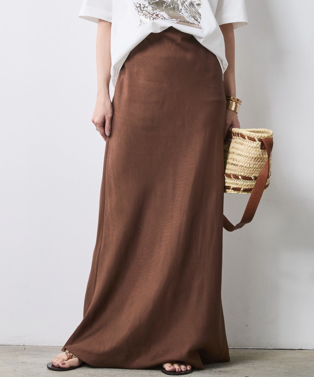 CHIC STYLE レーヨン麻ナローマキシスカート＜大きいサイズ有＞シックスタイル シックスタイル スカート ロング・マキシスカート ホワイト ネイビー ブラウン【送料無料】
