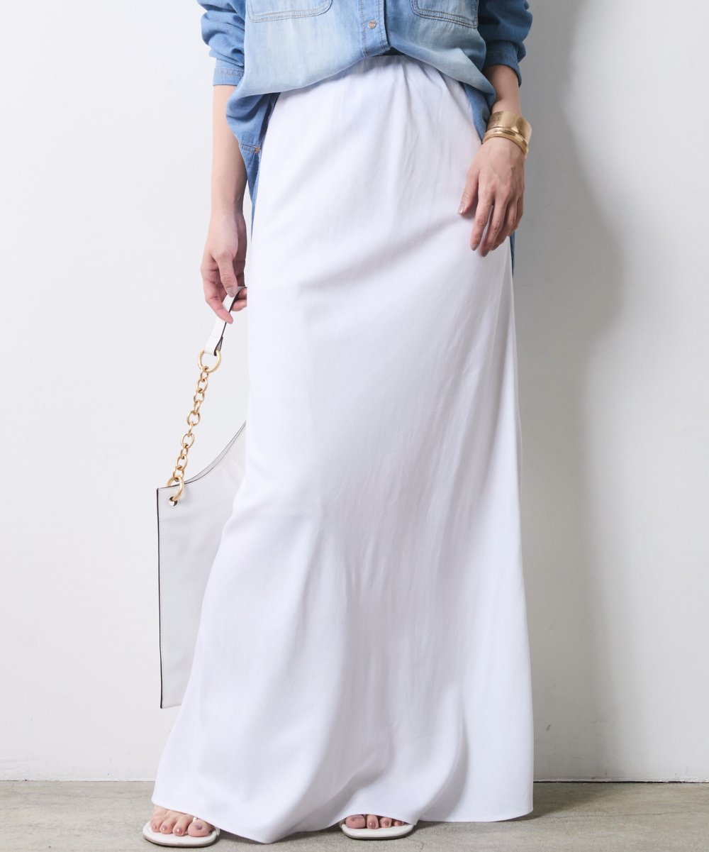 CHIC STYLE レーヨン麻ナローマキシスカート＜大きいサイズ有＞シックスタイル シックスタイル スカート ロング・マキシスカート ホワイト ネイビー ブラウン【送料無料】