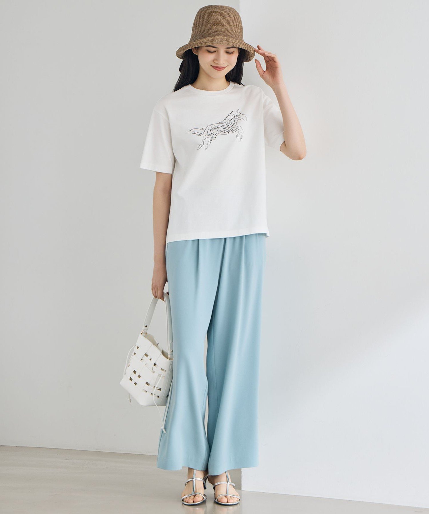 自由区 S 【カタログ掲載】ホースモチーフロゴ Tシャツ ジユウク トップス カットソー・Tシャツ ブラック ホワイト