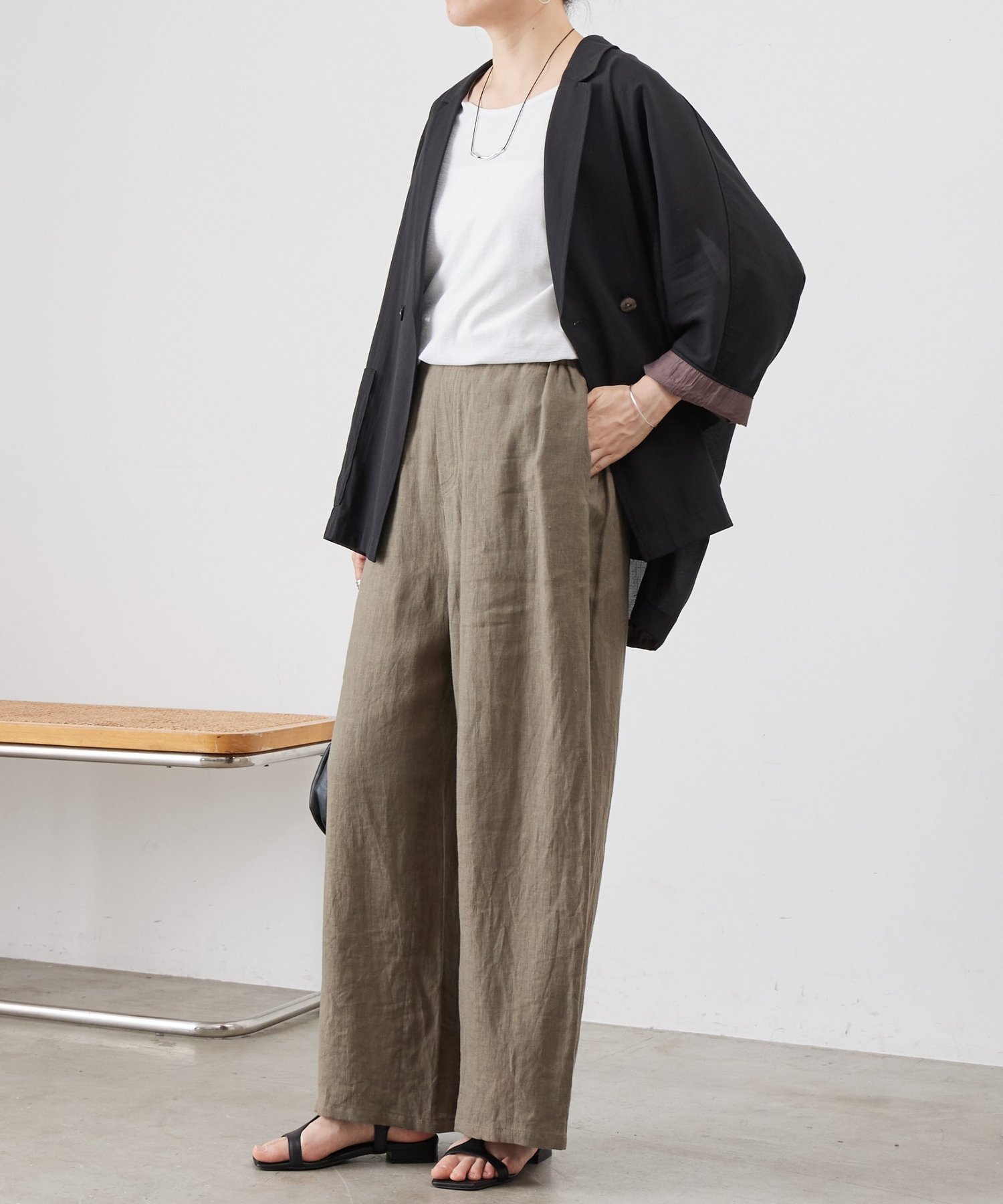【SALE／50%OFF】BEARDSLEY リネンワイドパンツ ビアズリー パンツ その他のパンツ ブラック カーキグリーン【送料無料】