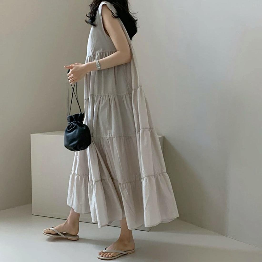 maison de LATIR 1枚で夏コーデが完成するフレンチスリーブティアードワンピース 女性らしい 半袖 メゾンドラティール ワンピース・ドレス ワンピース ベージュ ピンク グレー ネイビー【送料無料】