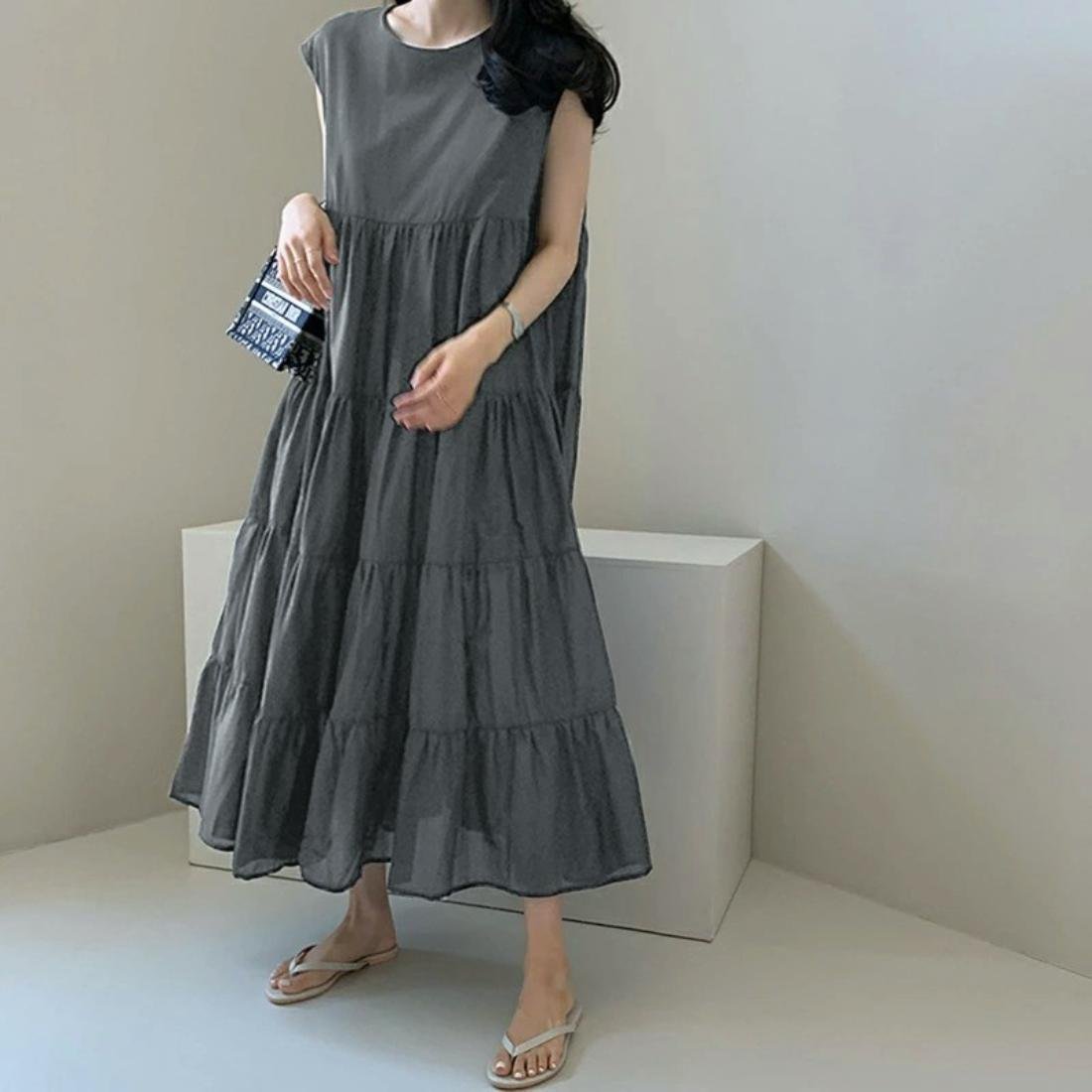 maison de LATIR 1枚で夏コーデが完成するフレンチスリーブティアードワンピース 女性らしい 半袖 メゾンドラティール ワンピース・ドレス ワンピース ベージュ ピンク グレー ネイビー