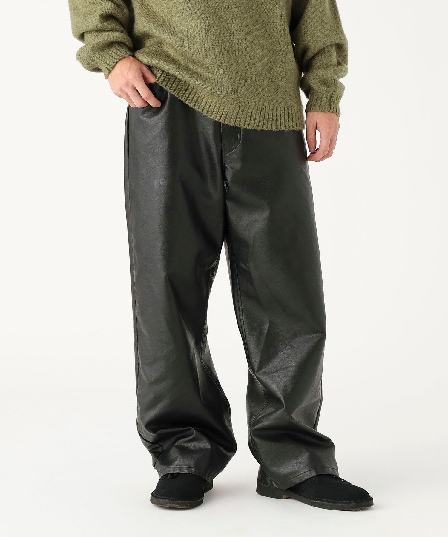 【SALE／70%OFF】B:MING by BEAMS フェイクレザー ワイド パンツ ビームス アウトレット パンツ ジーンズ・デニムパンツ ブラック【送料無料】