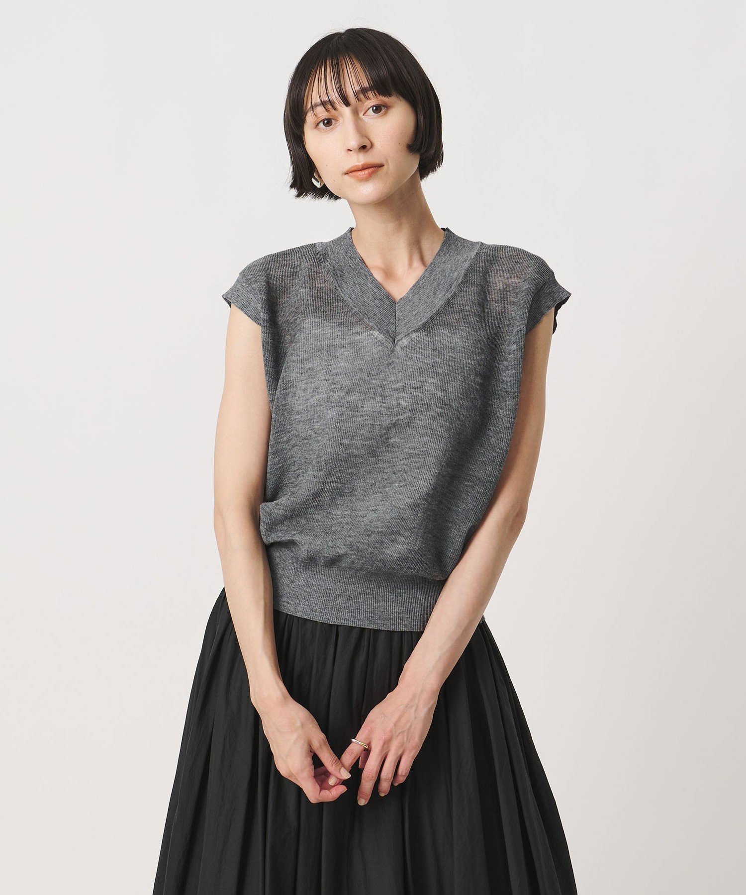 UNITED ARROWS ミニ Vネック フレンチスリーブ ニット -ウォッシャブル- ユナイテッドアローズ トップス ベスト・ジレ グレー ブラウン ピンク【送料無料】