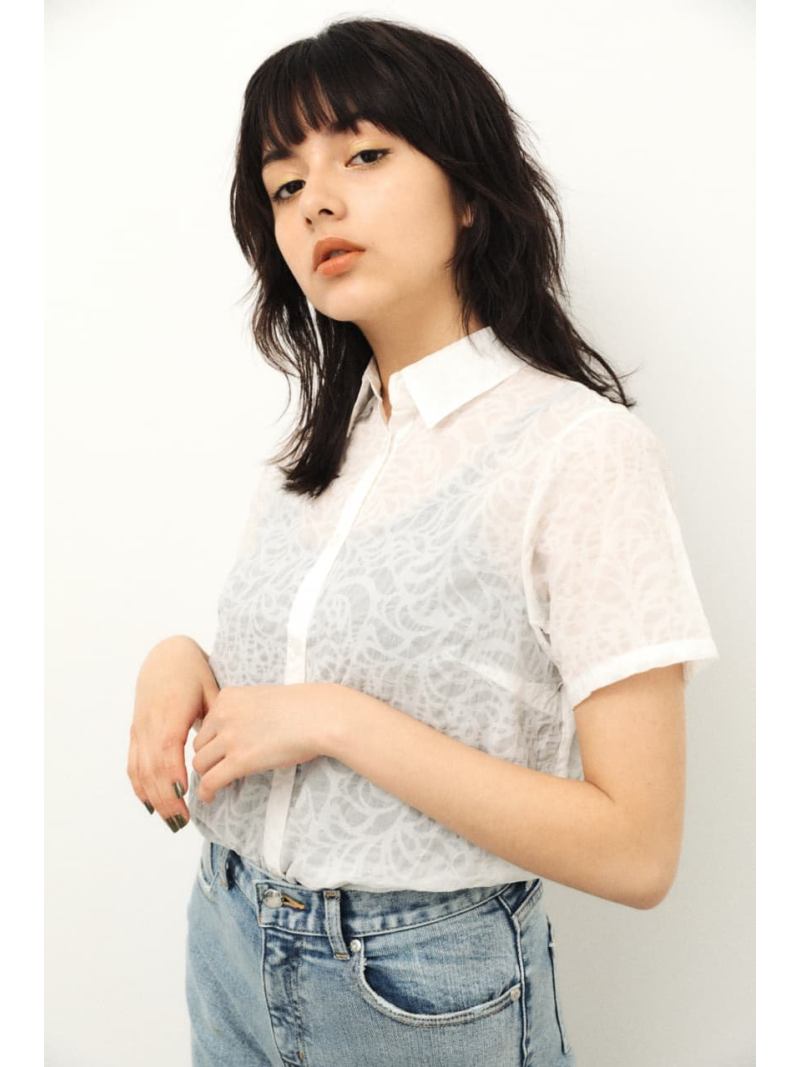 【SALE／30%OFF】LAGUA GEM SHEER LEAF SH ラグア ジェム トップス シャツ・ブラウス ブルー ホワイト【送料無料】のサムネイル