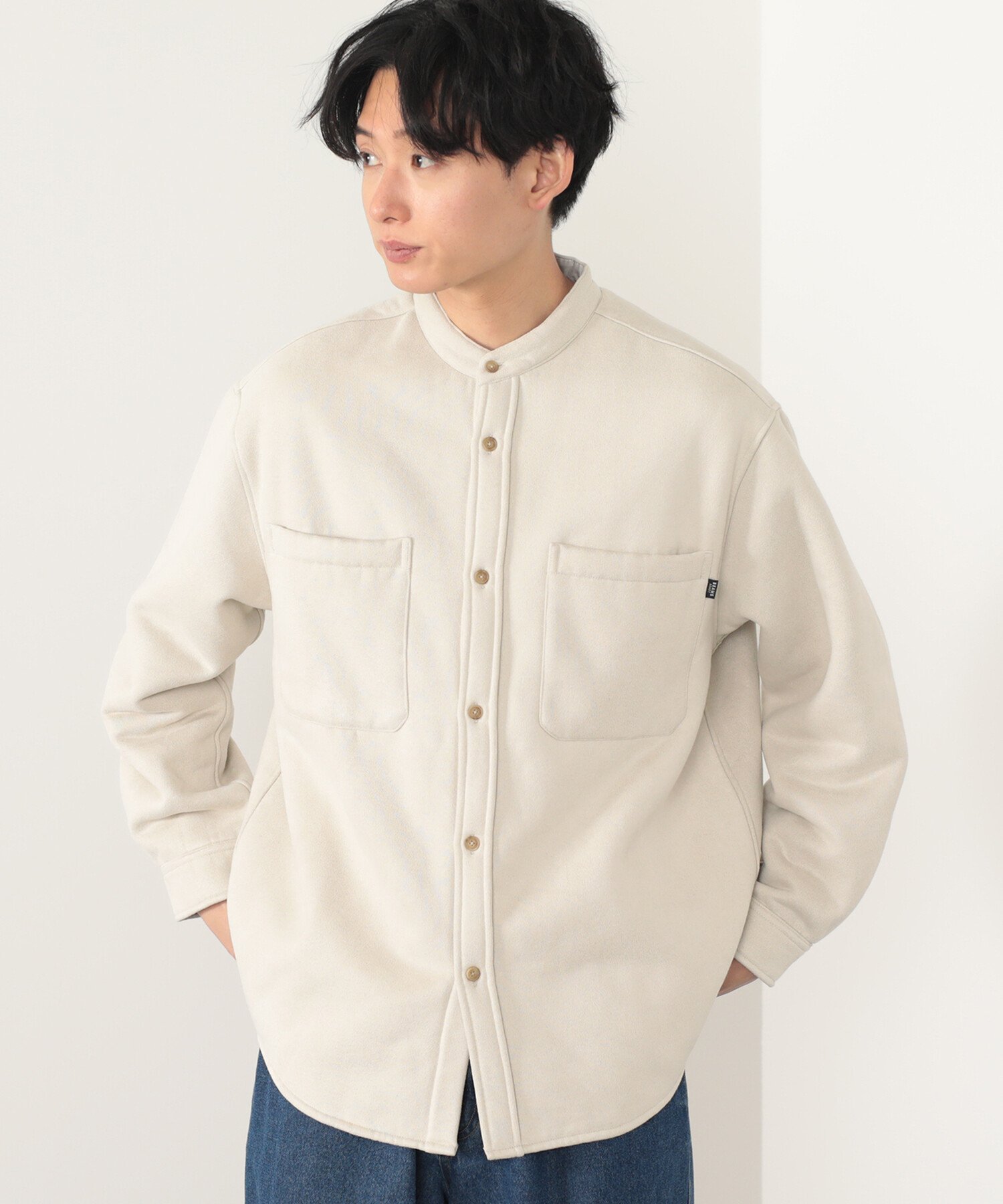 【SALE／30%OFF】BEAMS HEART BEAMS HEART / フェイクスエード ボア スタンドカラー シャツ ビームス ハート トップス シャツ・ブラウス ホワイト ブラウン【送料無料】