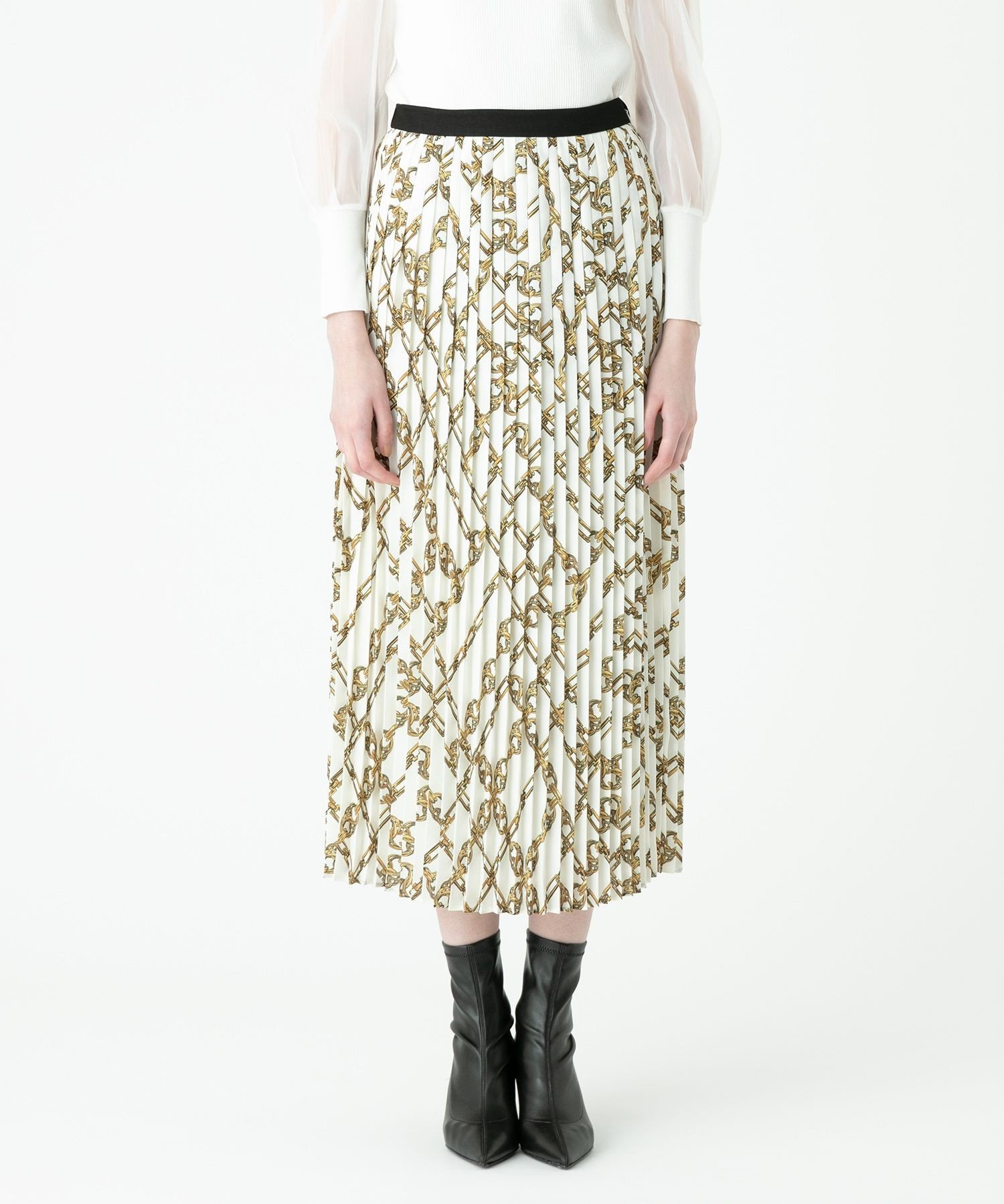LOULOU WILLOUGHBY メタルチェーンプリントプリーツスカート アルアバイル スカート その他のスカート ホワイト パープル