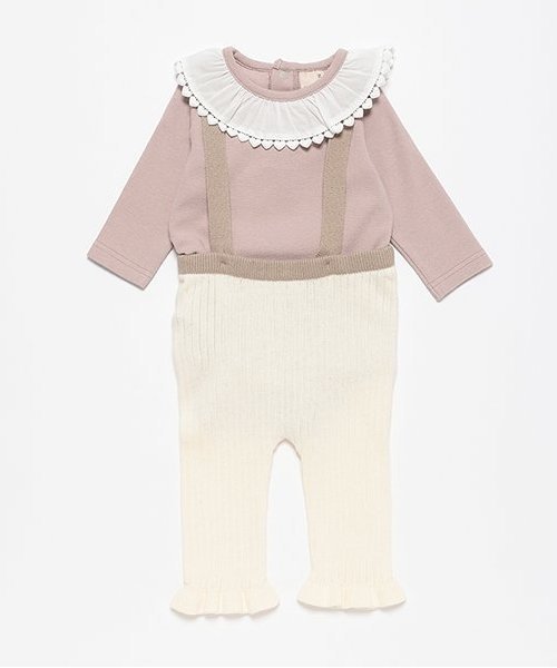 【SALE／30%OFF】petit main サスつきパンツセット ナルミヤオンライン マタニティウェア・ベビー用品 ロンパース・カバーオール ホワイト グレーのサムネイル
