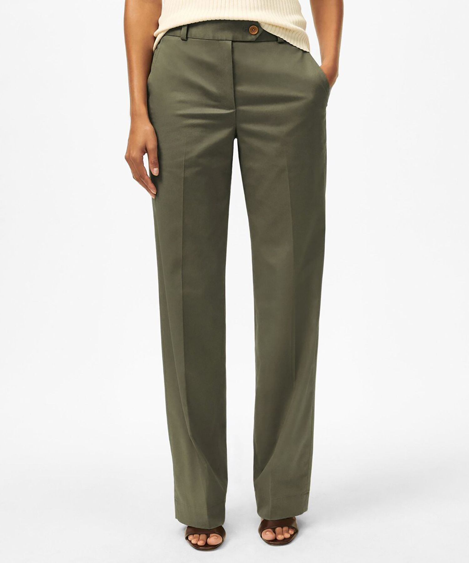 BROOKS BROTHERS ストレッチコットン ワイドレッグ アドバンテージ チノパンツ ブルックス ブラザーズ パンツ チノパンツ グリーン カーキグリーン【送料無料】