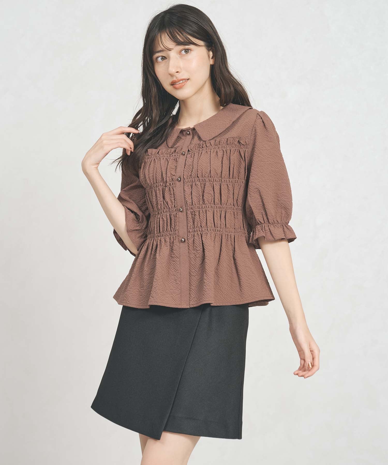 31 Sons de mode TT558102 シャーリングペプラムブラウス トランテアン ソン ドゥ モード トップス シャツ・ブラウス ピンク ブラック ブラウン【送料無料】のサムネイル