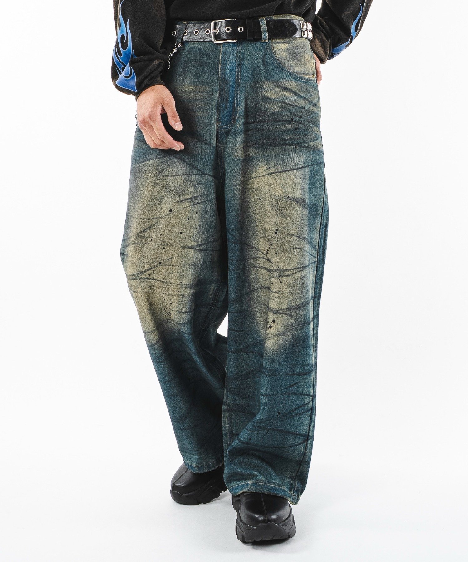 WEGO MEN'S スーパーバギーダーティデニムパンツ ウィゴー パンツ ジーンズ・デニムパンツ【送料無料】