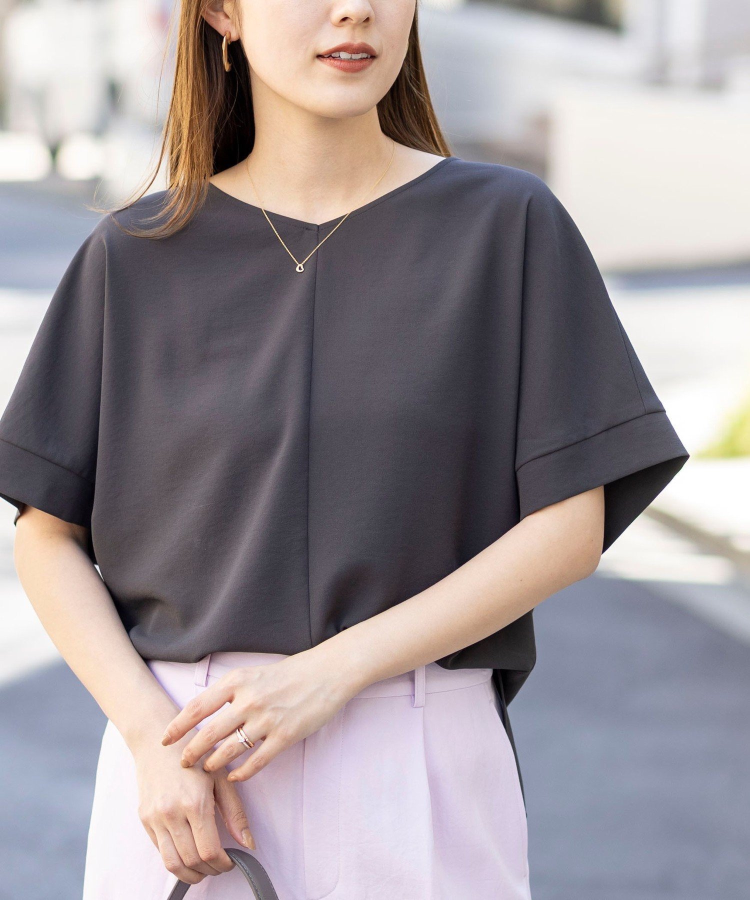 NOLLEY'S 【WEB&一部店舗限定カラー】《セットアップ対応》ジョーゼットVネックプルオーバー ノーリーズ トップス シャツ・ブラウス ホワイト グリーン ブラック グレー【送料無料】
