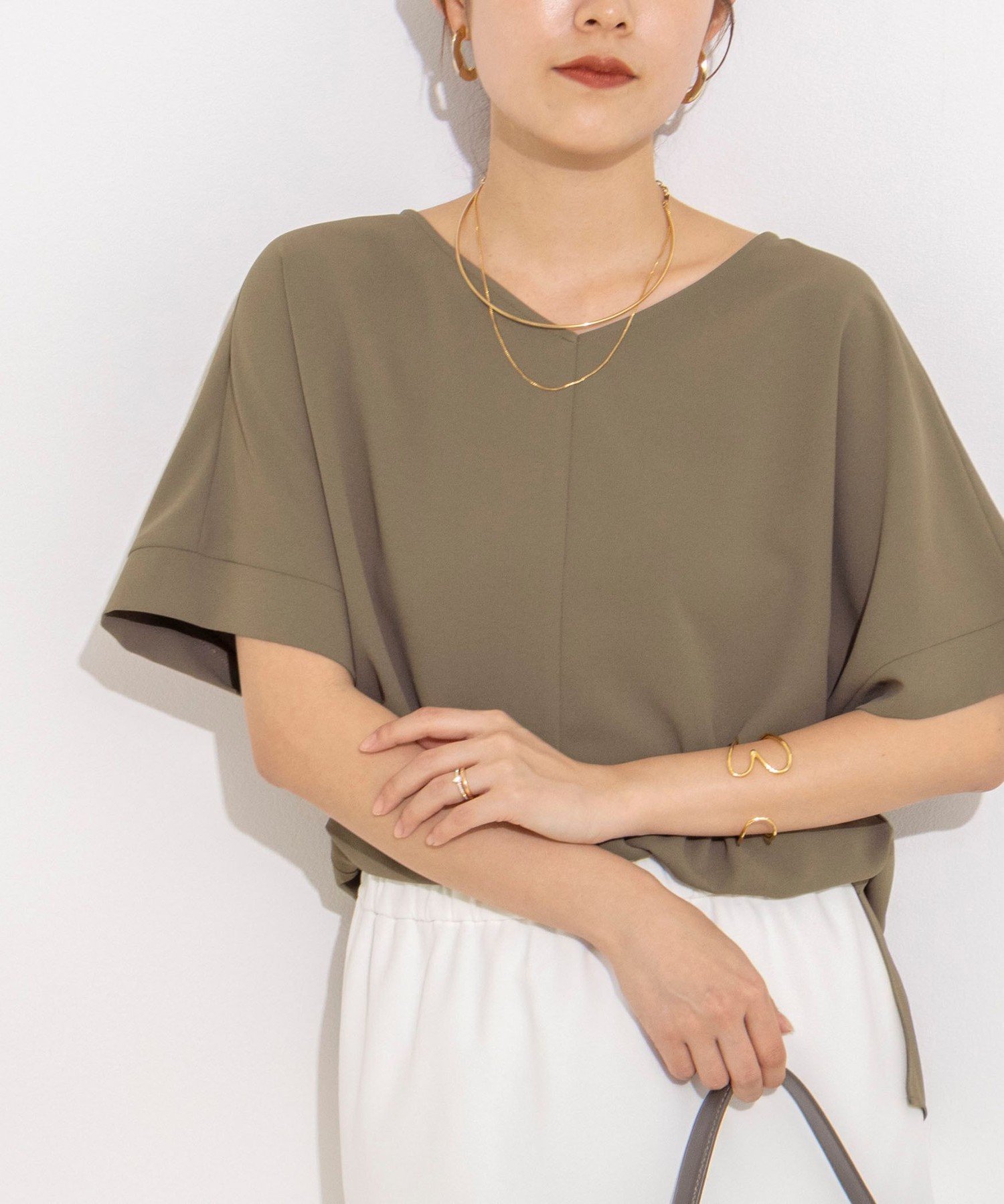 NOLLEY'S 【WEB&一部店舗限定カラー】《セットアップ対応》ジョーゼットVネックプルオーバー ノーリーズ トップス シャツ・ブラウス ホワイト グリーン ブラック グレー【送料無料】
