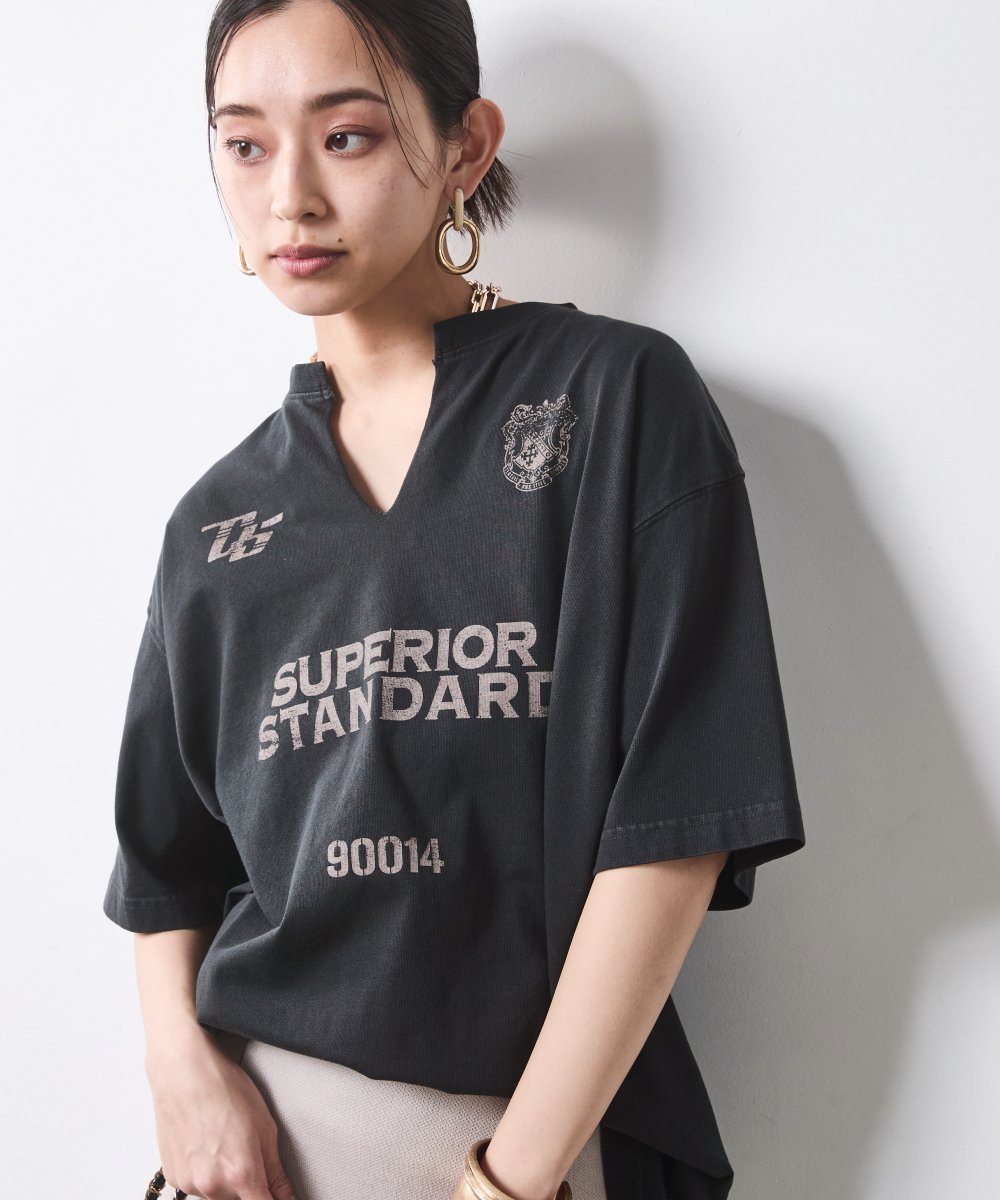 CHIC STYLE 綿100%スリットネックプリントTシャツ＜大きいサイズ有＞シックスタイル シックスタイル トップス カットソー・Tシャツ ワインレッド【送料無料】