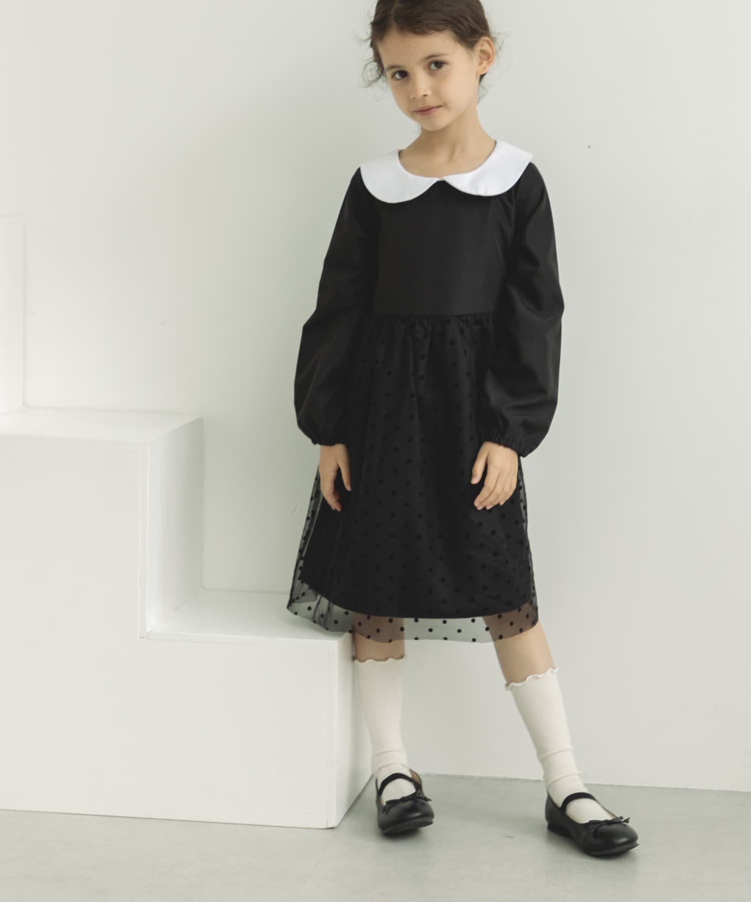 pairmanon 丸襟 ドットチュールワンピース ペアマノン ワンピース・ドレス ワンピース ブラック ピンクのサムネイル