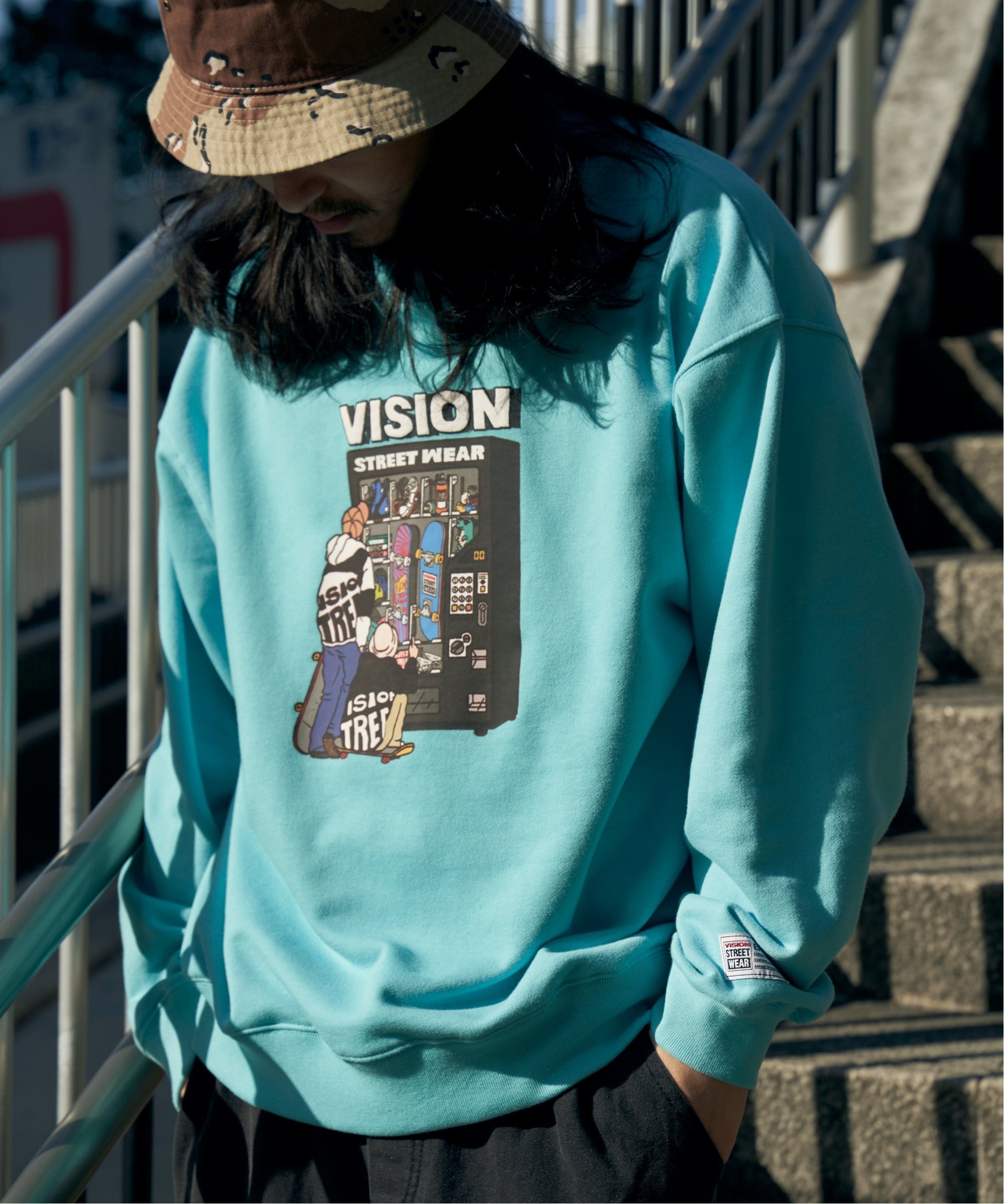 ヴィジョンストリートウェア トレーナー メンズ VENCE share style MENs VISION STREET WEAR ビジョンストリートウェア スケボー自販機トレーナー ヴァンス エクスチェンジ トップス スウェット・トレーナー ブルー ホワイト グレー【送料無料】