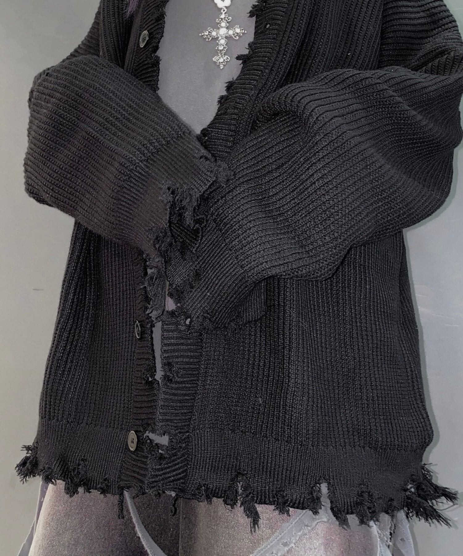 XU 【XU】damage knit cardigan オーバーサイズ ニット ダメージニット カーディガン ネバーマインドザエックスユー／チカシツプラス トップス カーディガン ブラック ブラウン