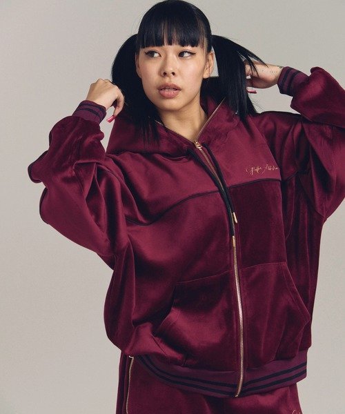 【SALE／50%OFF】GALLIS ADDICTION GA VELOR TRACK ZIP HOODIE *セットアップ対応(MENS) ジャックローズ トップス スウェット・トレーナー ブラック ワインレッド【送料無料】