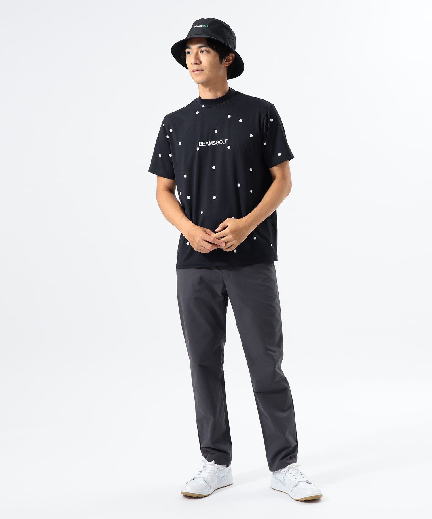 【SALE／30%OFF】BEAMS GOLF ORANGE LABEL ORANGE LABEL / ドット総柄 モックネックシャツ【DRY・UV・STRETCH】 ビームス ゴルフ トップス スウェット・トレーナー ホワイト ブラック【送料無料】