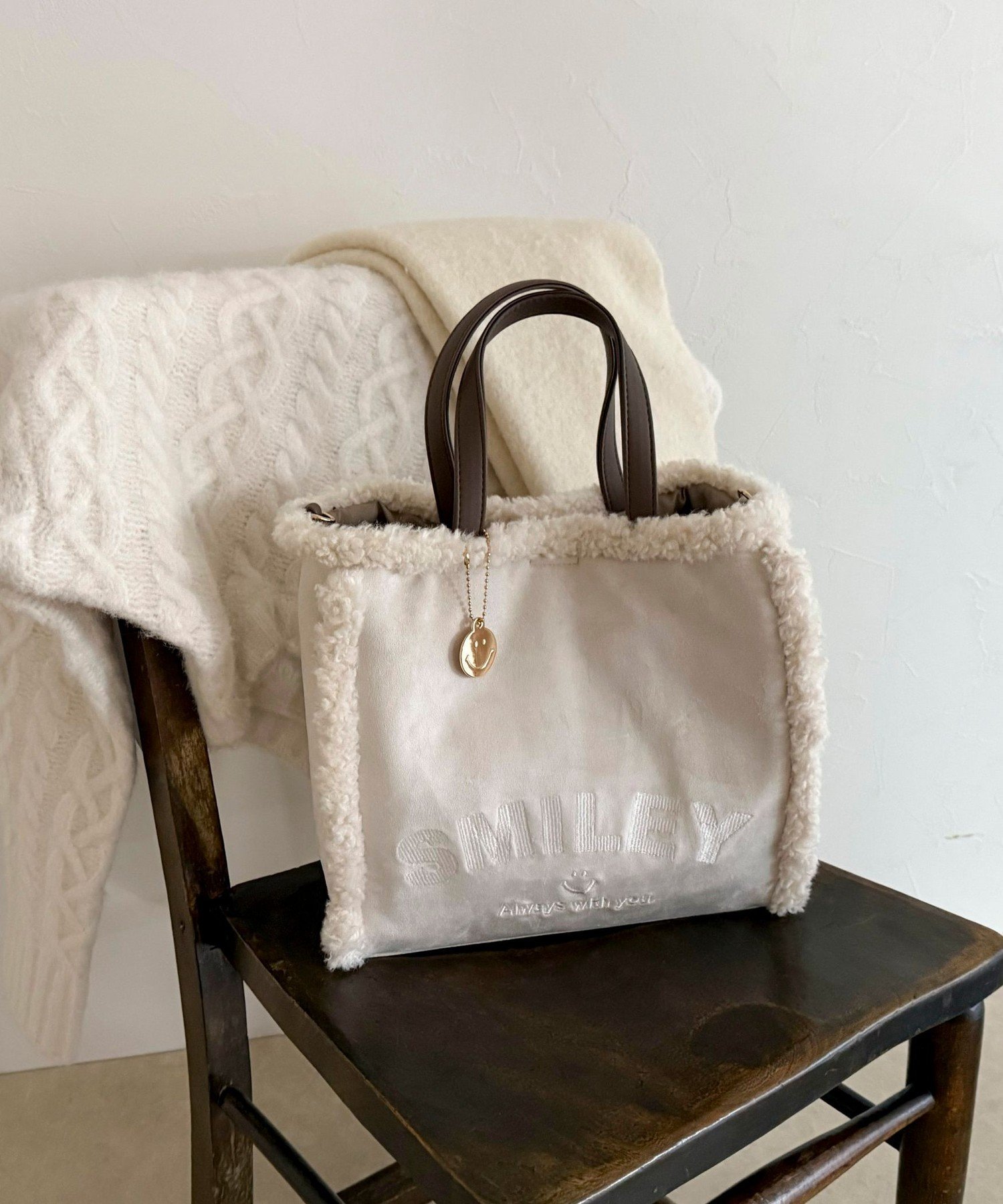 楽天Rakuten Fashionfredy emue SMILEYエコファームートントートバッグ フレディ アンド グロスター バッグ ショルダーバッグ ホワイト ブラウン【送料無料】