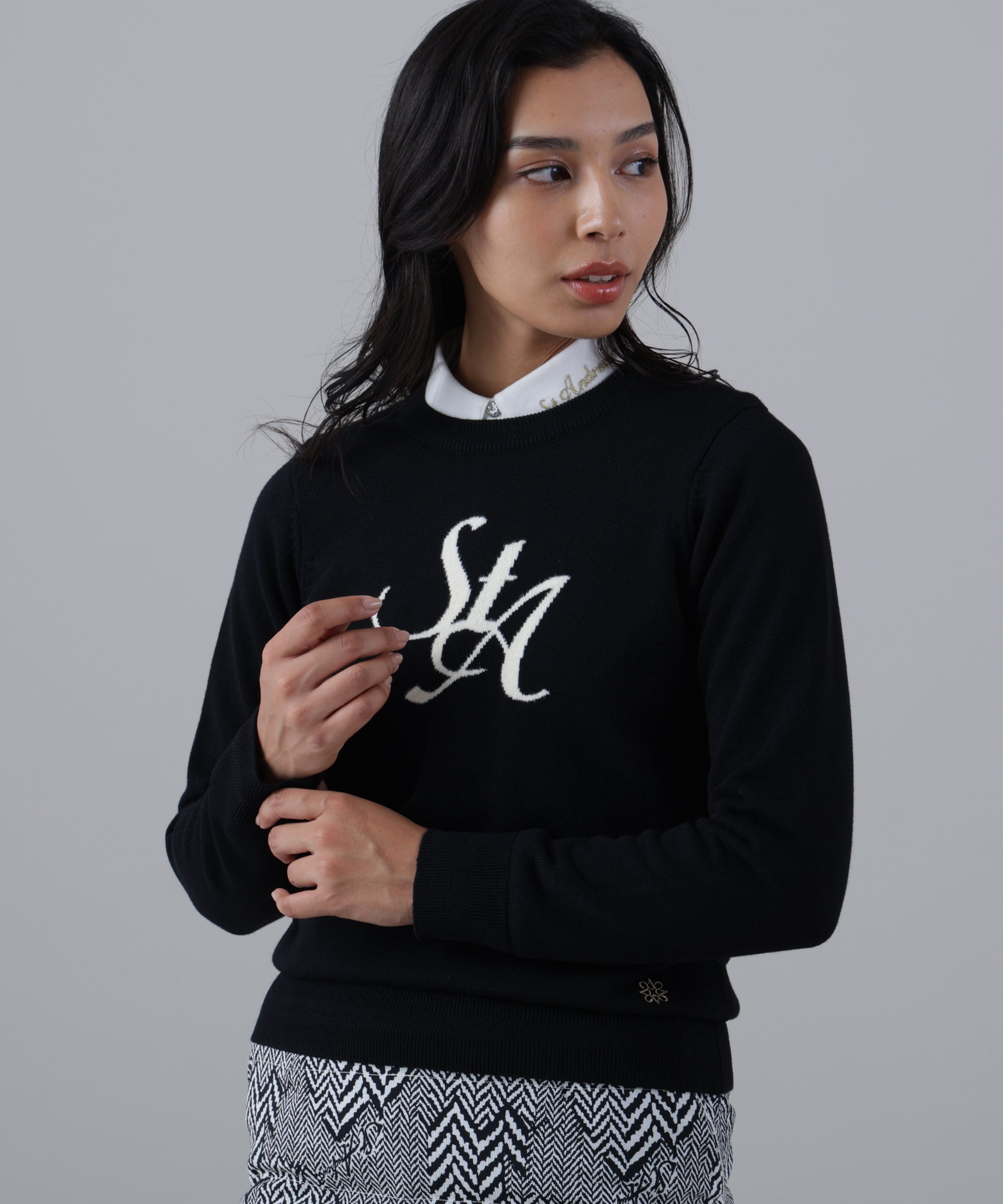 St ANDREWS 12GSTAインターシャクルーネックニットプルオーバー (WOMENS) セントアンドリュース トップス ニット ホワイト レッド ブラック【送料無料】