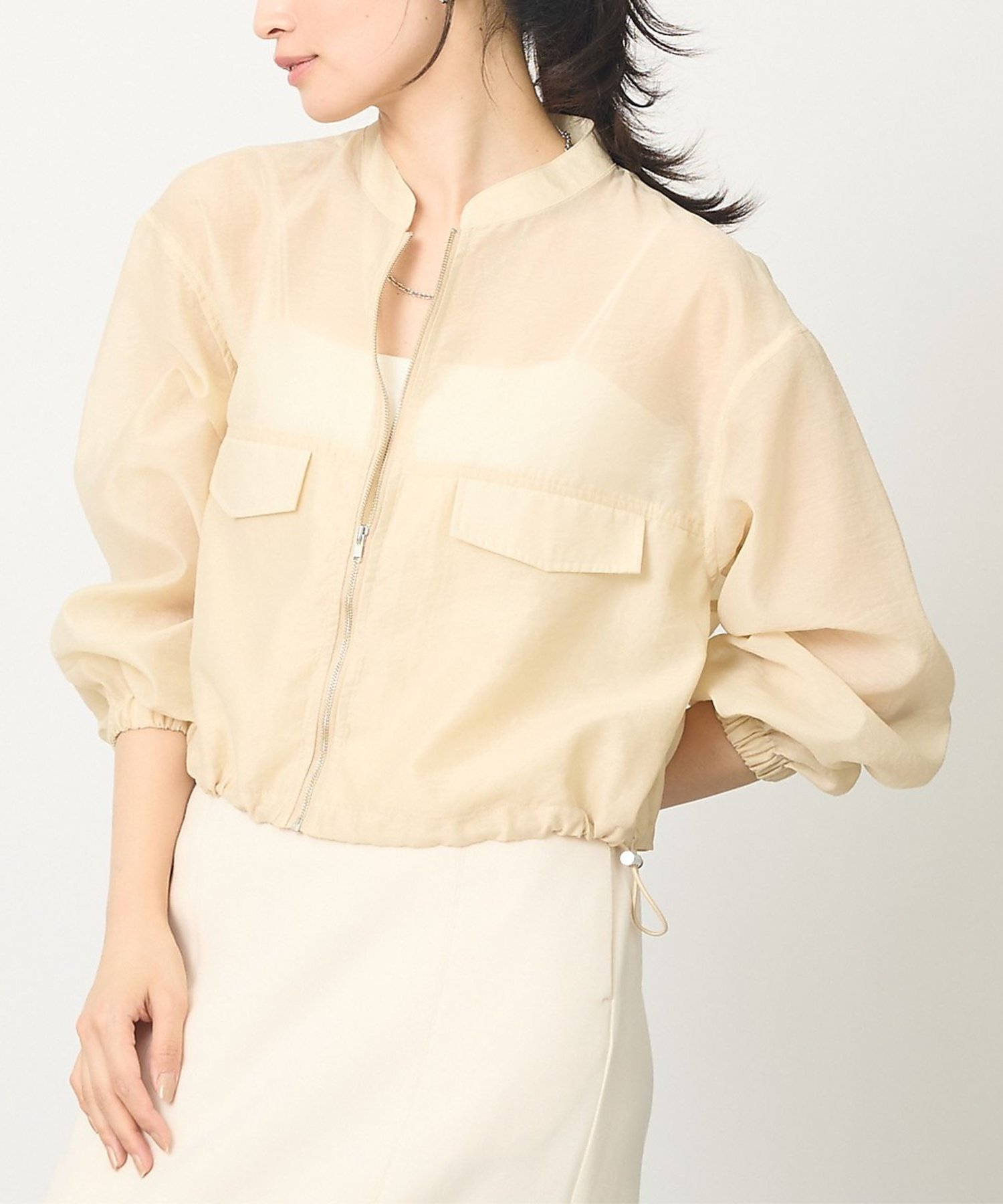 abahouse mavie 【サッと羽織れる】シアーブルゾン アバハウス マヴィ ジャケット・アウター ブルゾン・ジャンパー ベージュ ブラック ホワイト【送料無料】