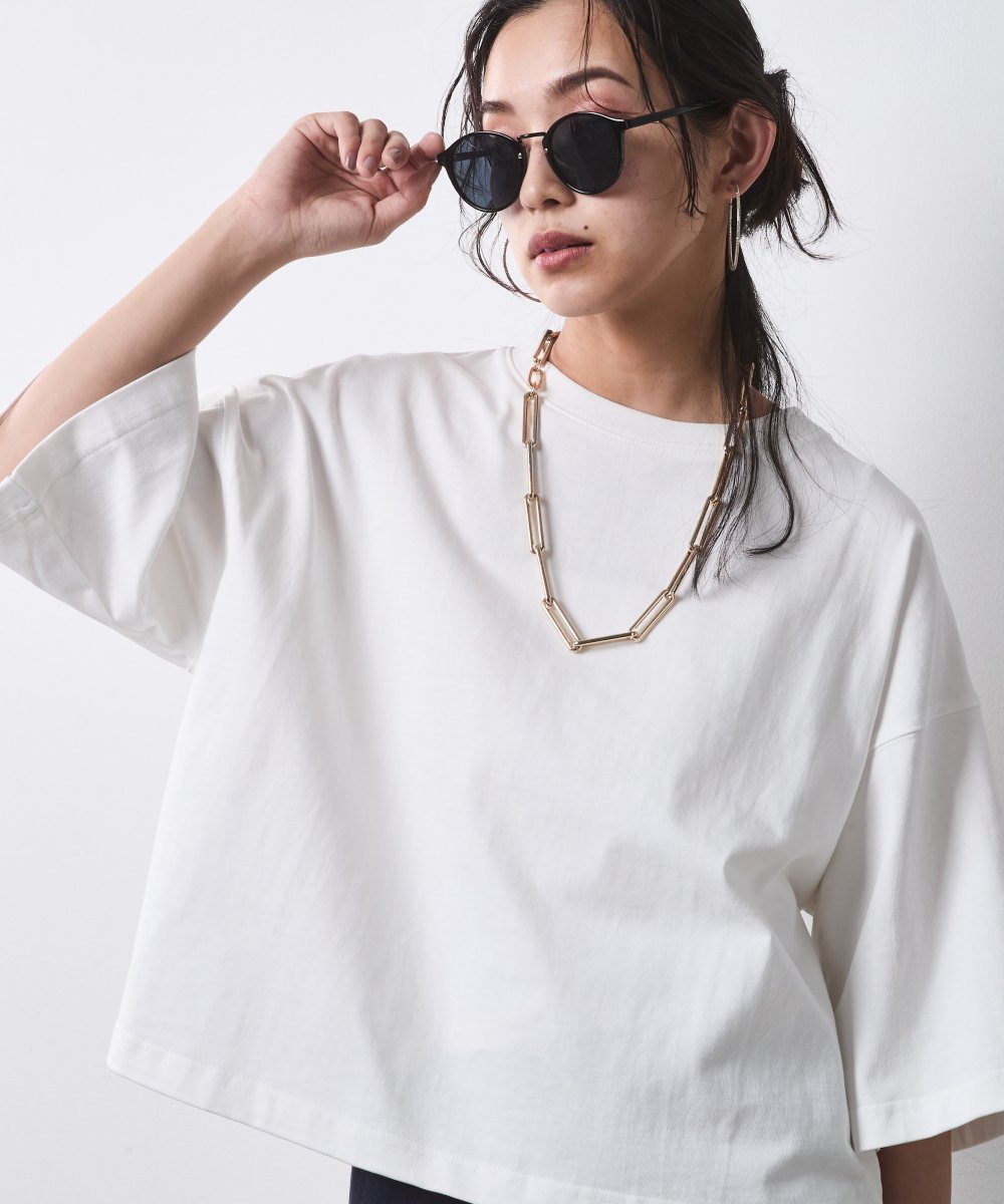 CHIC STYLE 綿100%シンプルTシャツ＜大きいサイズ有＞シックスタイル シックスタイル トップス カットソー・Tシャツ ホワイト【送料無料】