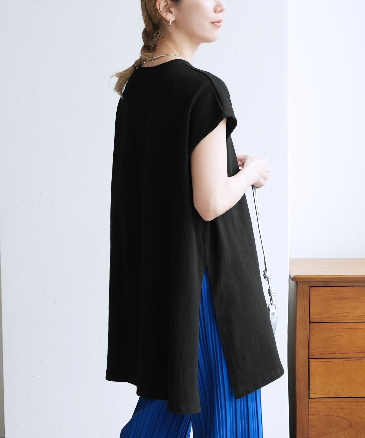 reca フレンチスリーブチュニックカットソー(R22157-k) reca レカ レカ トップス カットソー・Tシャツ ホワイト グリーン ブルー ブラック
