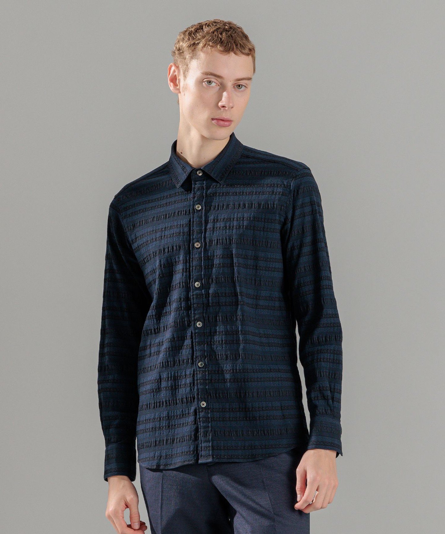 【SALE／20%OFF】JOSEPH HOMME レボソジャガードストレッチ レギュラーカラーシャツ ジョゼフ オム トップス シャツ・ブラウス ホワイト ネイビー【送料無料】
