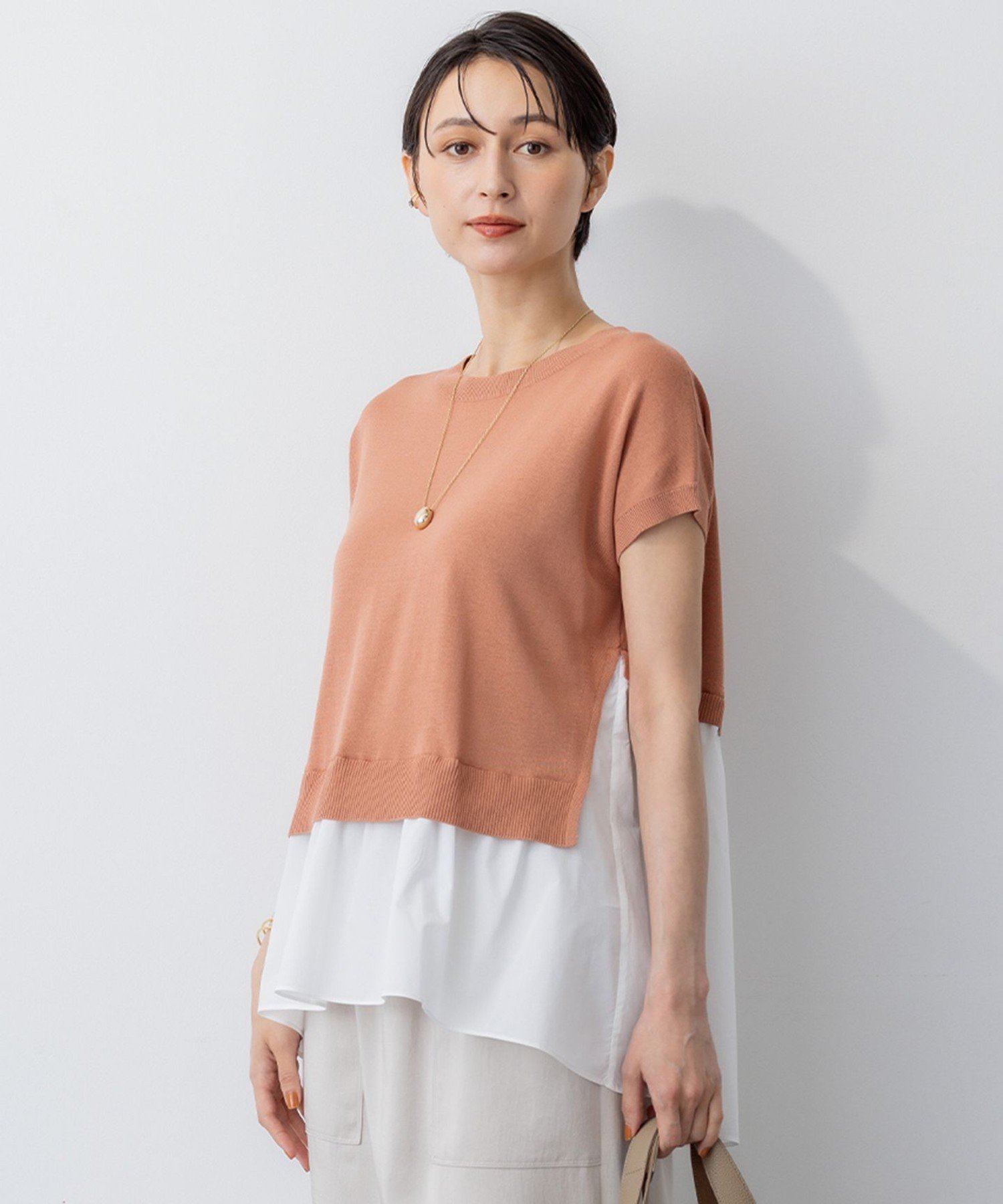 23区 L 【洗える】レイヤードデザイン ニット ニジュウサンク トップス ニット ホワイト ブルー ブラウン