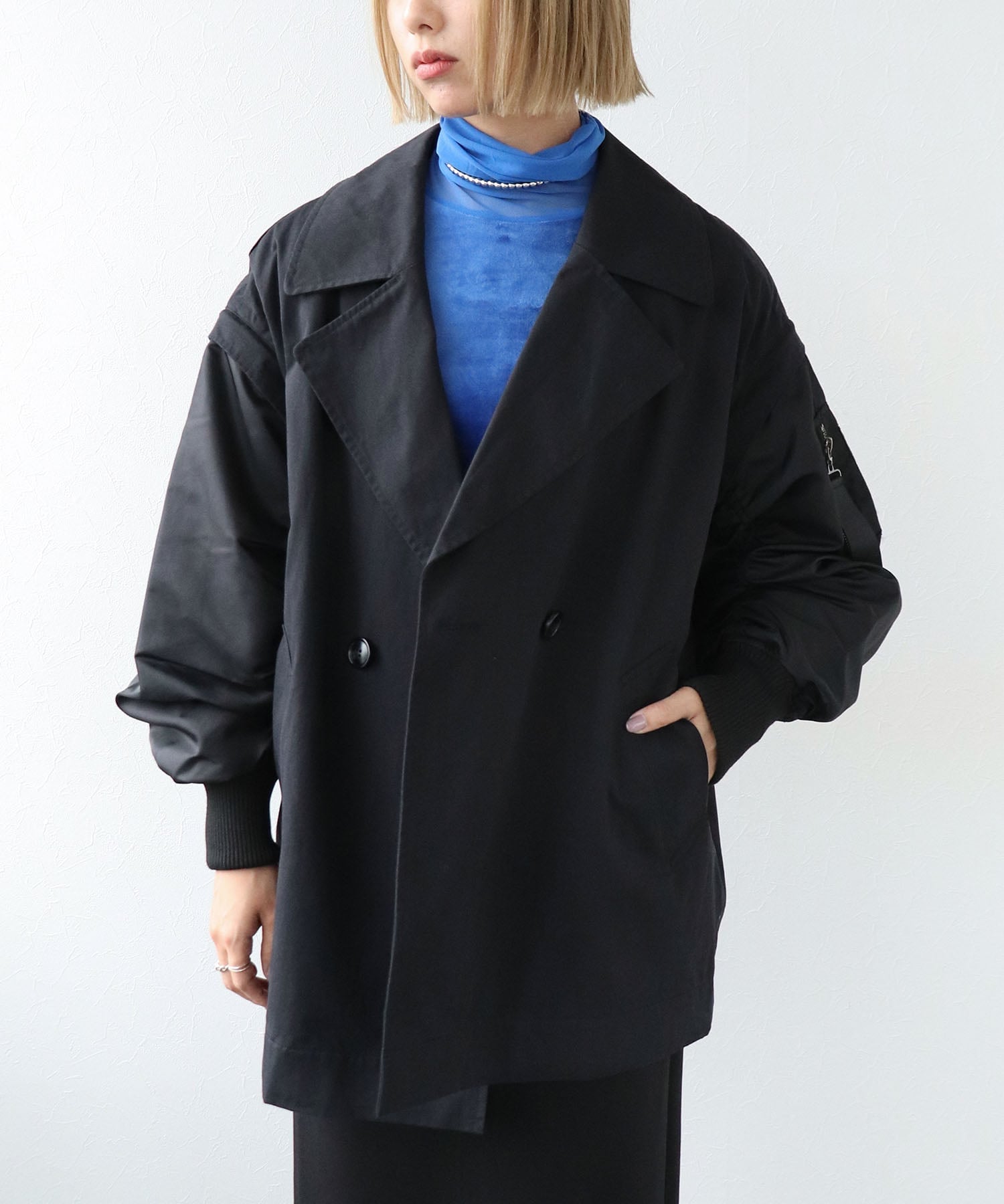 Three Four Time Three Four Time/MA-1スリーブビッグカラーハーフコート スリーフォータイム ジャケッ..