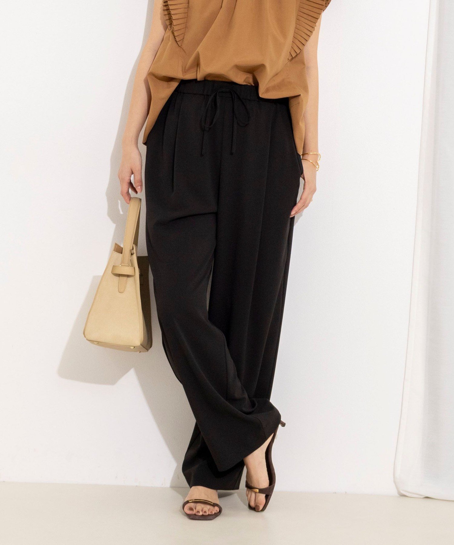 NOLLEY'S 【WEB&一部店舗限定カラー】《セットアップ対応》ジョーゼットイージーワイドパンツ ノーリーズ パンツ その他のパンツ グレー ブラック グリーン【送料無料】