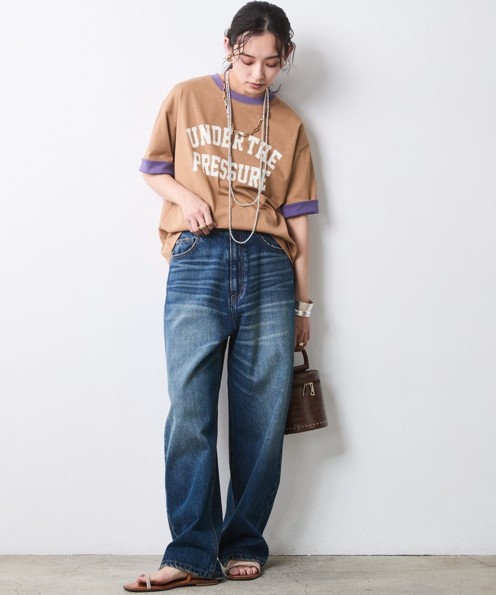 CHIC STYLE 綿100%バイカラーロゴプリントTシャツ＜大きいサイズ有＞シックスタイル シックスタイル トップス カットソー・Tシャツ ブラウン【送料無料】