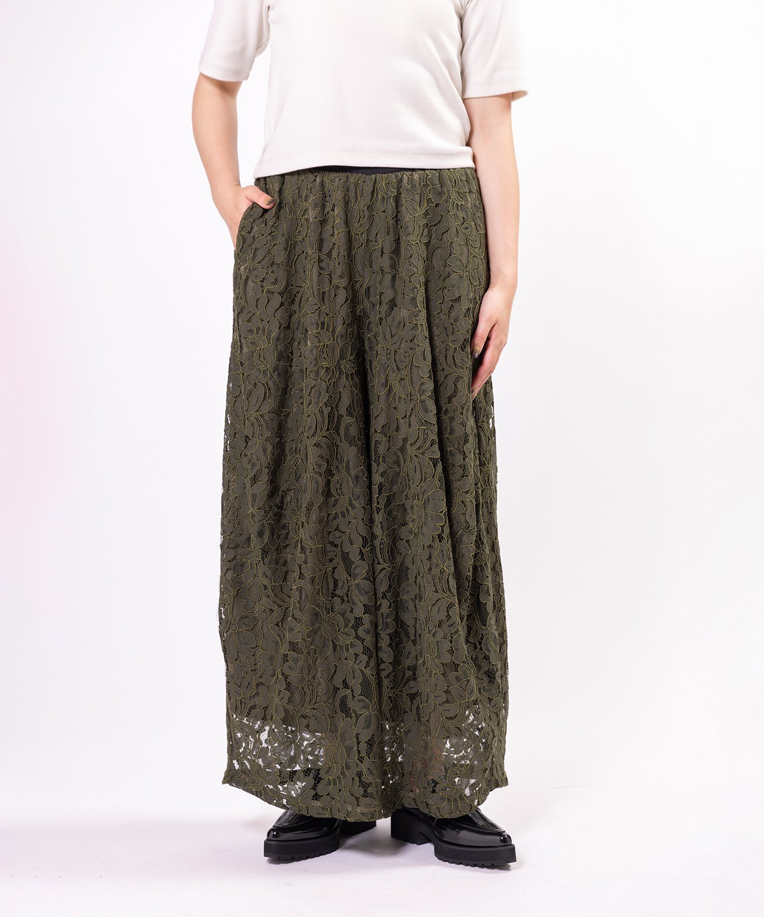 OSMOSIS レースデフォルメパンツ オズモーシス パンツ その他のパンツ グレー ブラック カーキグリーン