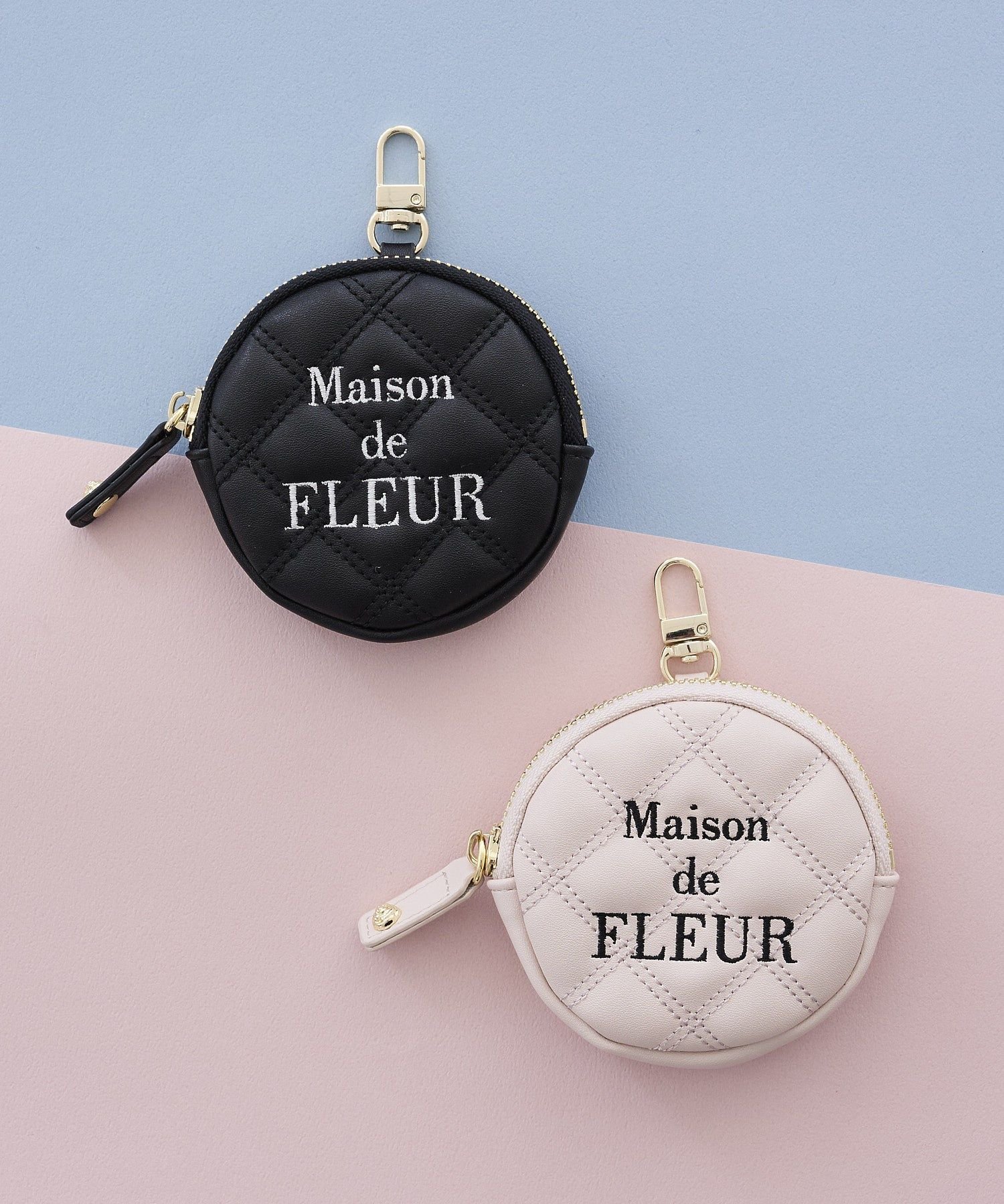 Maison de FLEUR ラウンドキルティングコインケース メゾン ド フルール 財布・ポーチ・ケース ポーチ ブラック ピンク