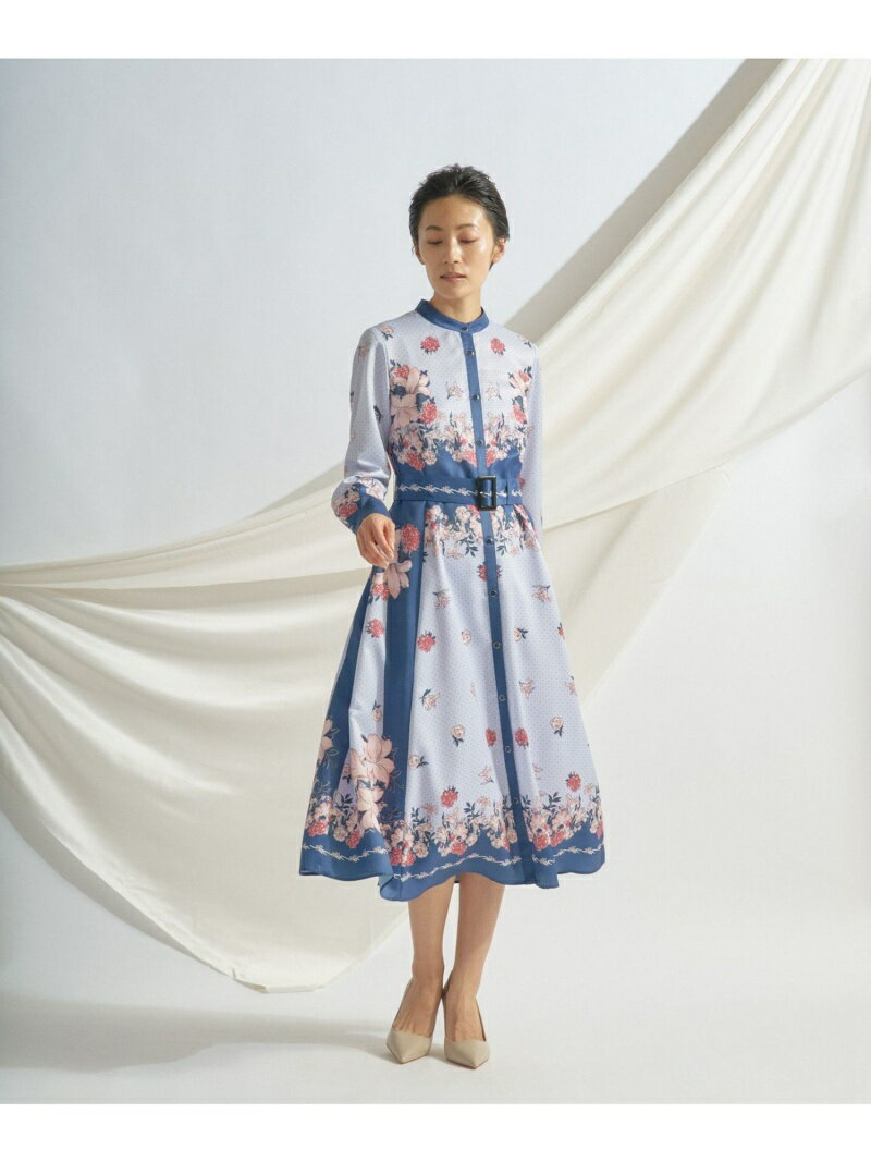 GRACE CONTINENTAL ブーケスカーフプリントワンピース グレースコンチネンタル ワンピース シャツワンピース ネイビー ベージュ【送料無料】のサムネイル