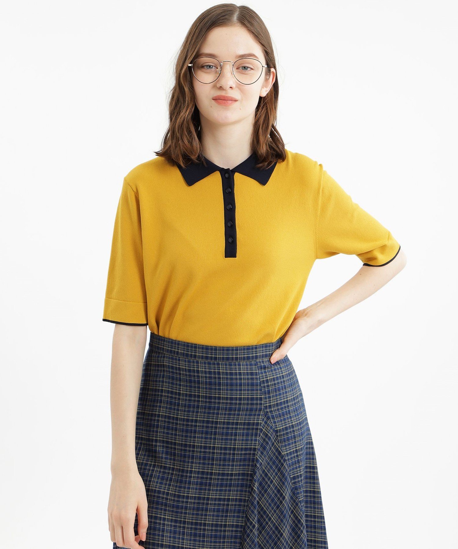 MACKINTOSH PHILOSOPHY WOMEN バイカラーニットポロ マッキントッシュ フィロソフィー トップス ニット イエロー ホワイト ネイビー【送料無料】のサムネイル