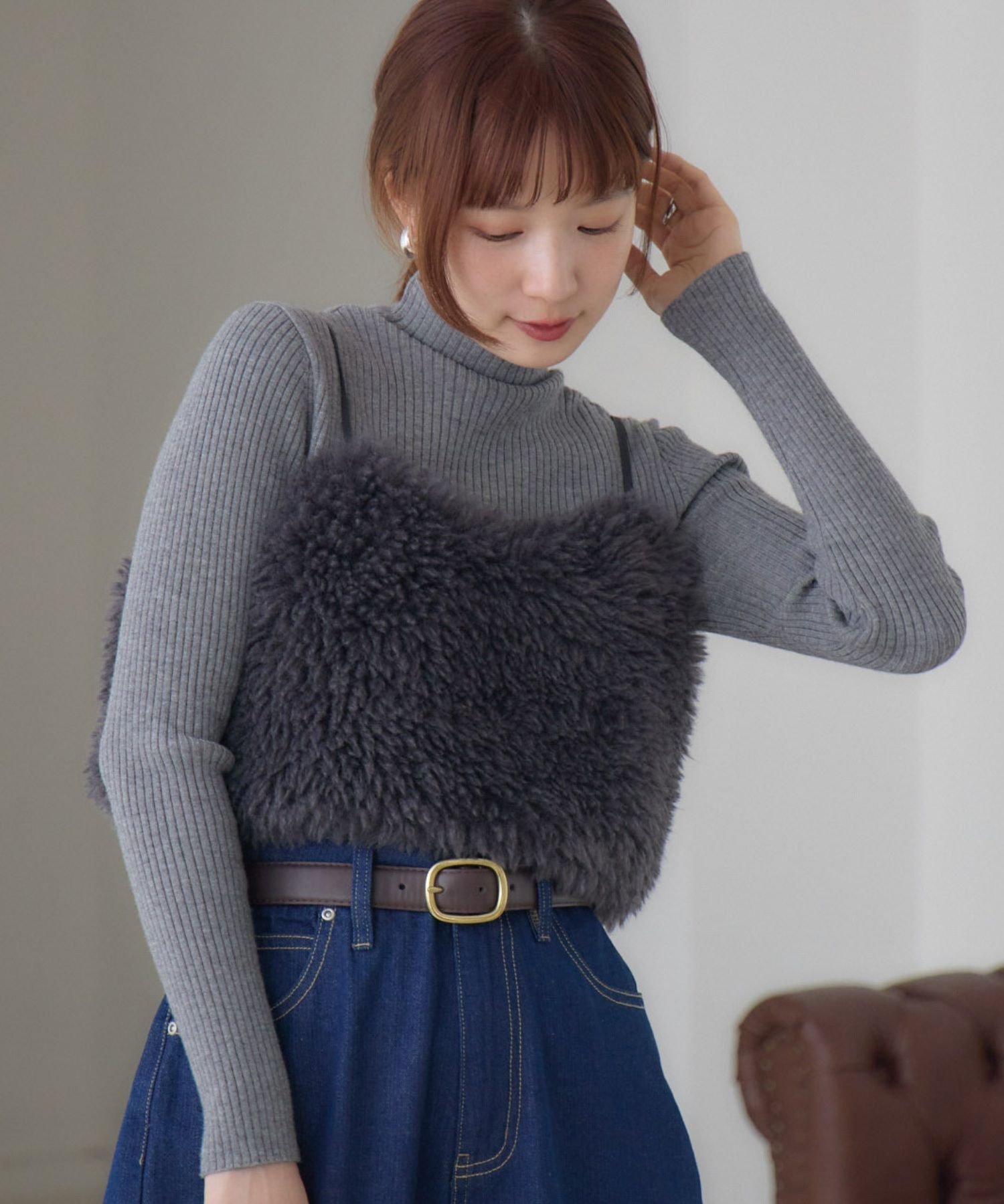 【SALE／27%OFF】RETRO GIRL ボアビスチェ レトロガール トップス キャミソール グレー ブラウン