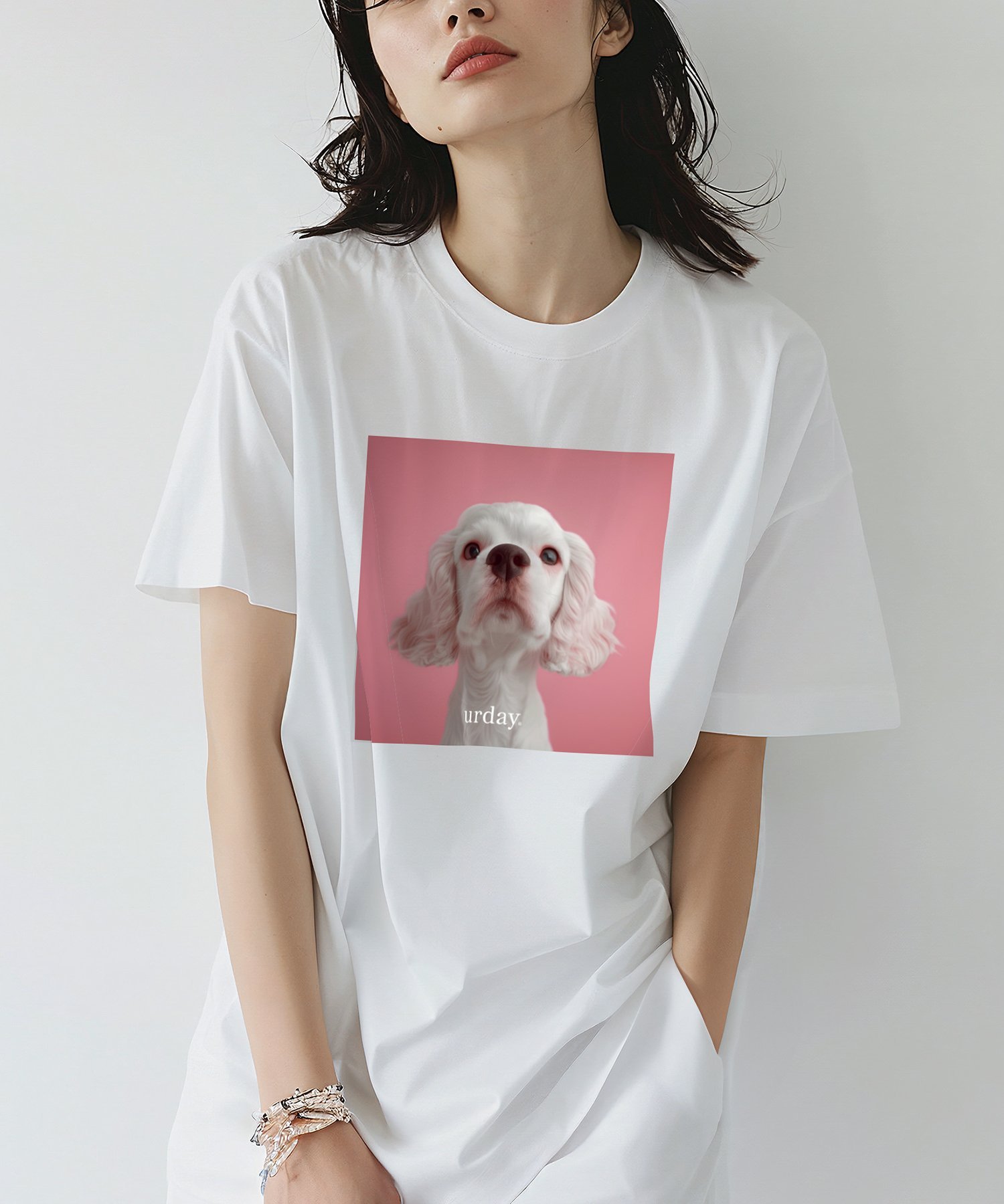 mamian urday【Animal/White Dog/P】フォトTシャツ マミアン トップス カットソー・Tシャツ ホワイト