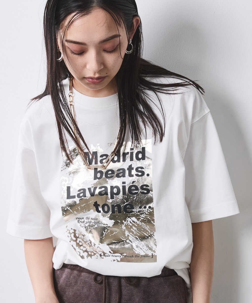 CHIC STYLE 綿100%箔プリントTシャツ＜大きいサイズ有＞シックスタイル シックスタイル トップス カットソー・Tシャツ ホワイト【送料無料】