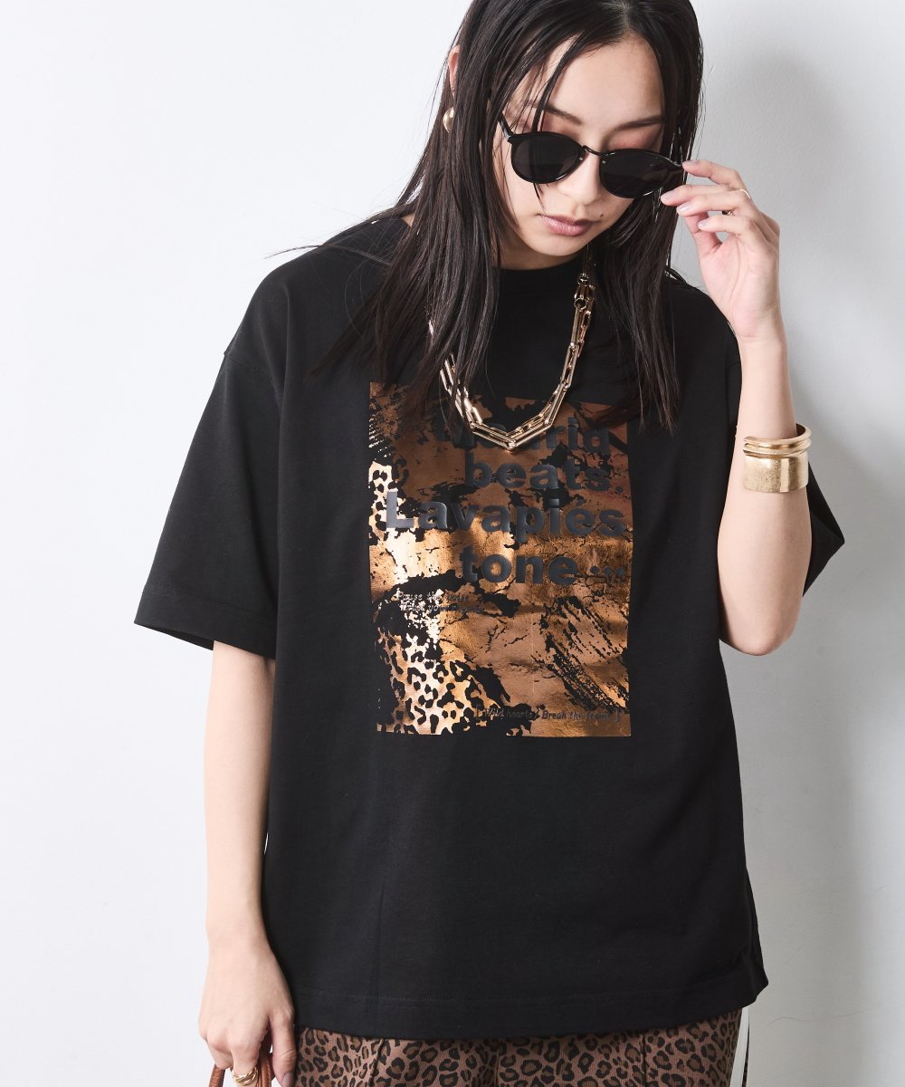 CHIC STYLE 綿100%箔プリントTシャツ＜大きいサイズ有＞シックスタイル シックスタイル トップス カットソー・Tシャツ ホワイト【送料無料】