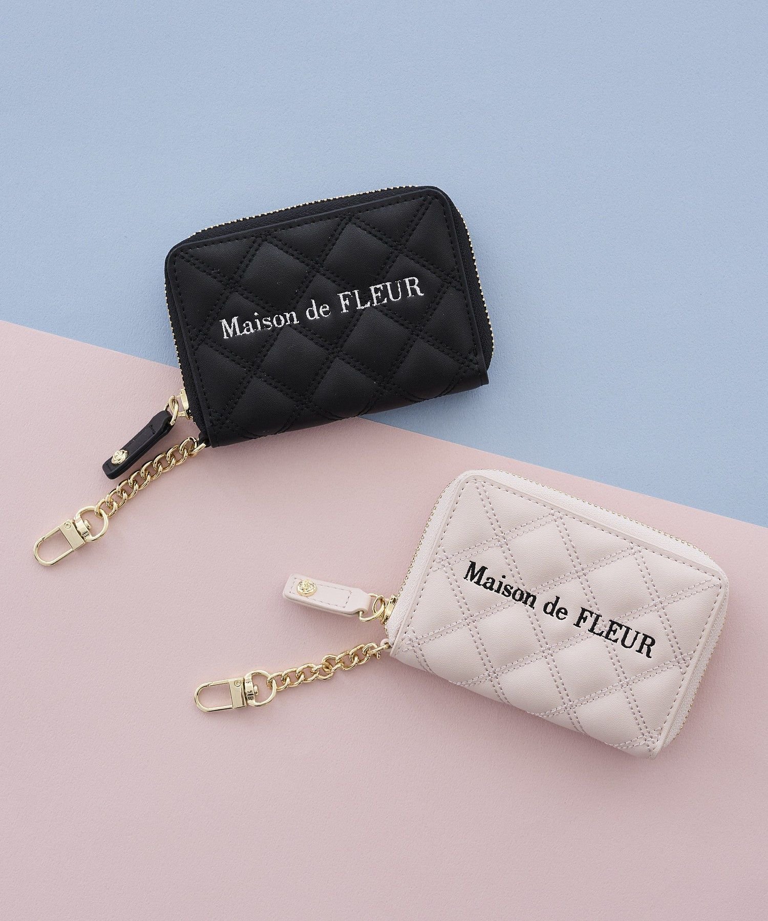 Maison de FLEUR スクエアキルティングコインケース メゾン ド フルール 財布・ポーチ・ケース ポーチ ブラック ピンク