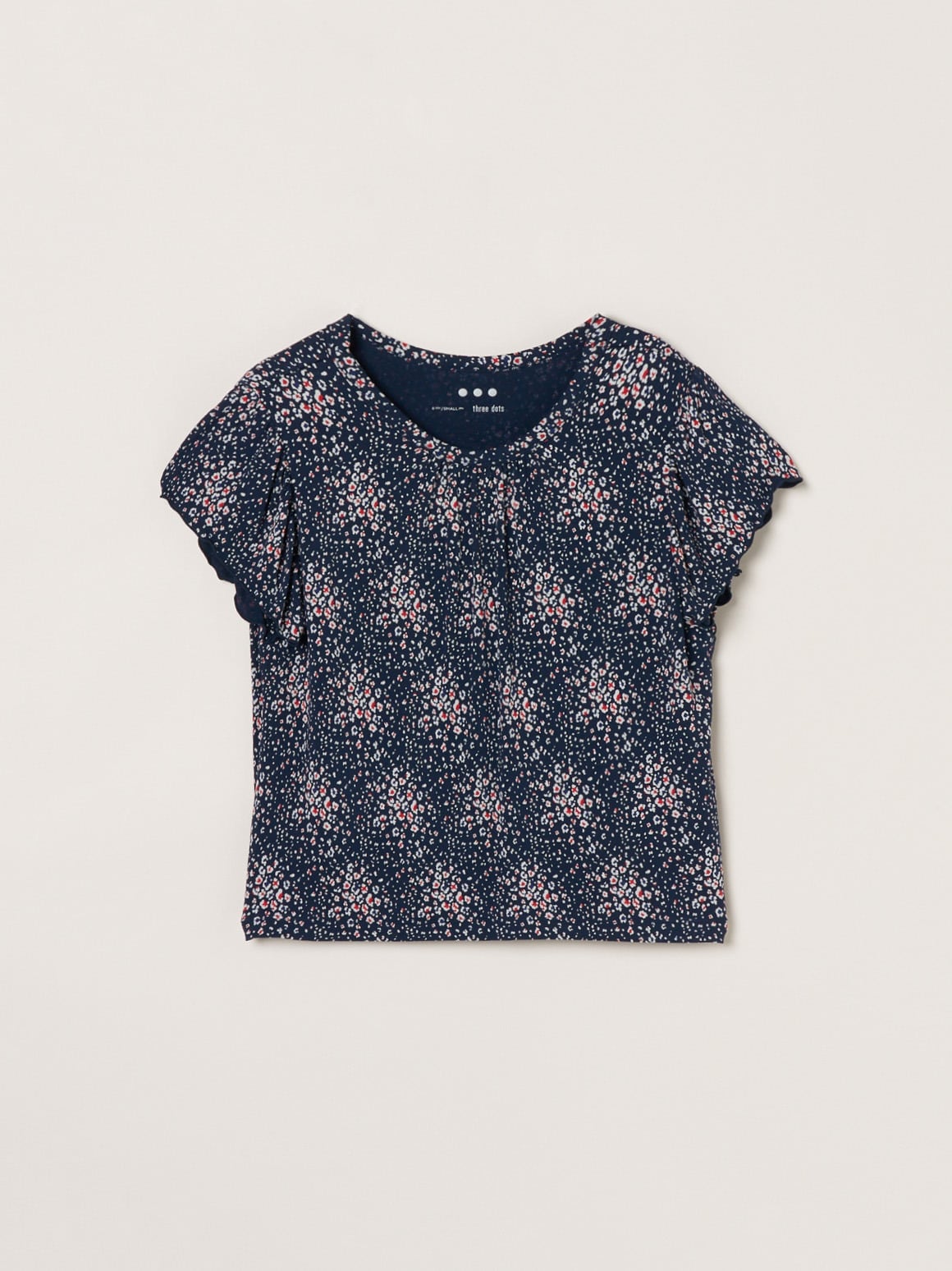 three dots Travel line ruffle sleeve top スリードッツ トップス カットソー・Tシャツ