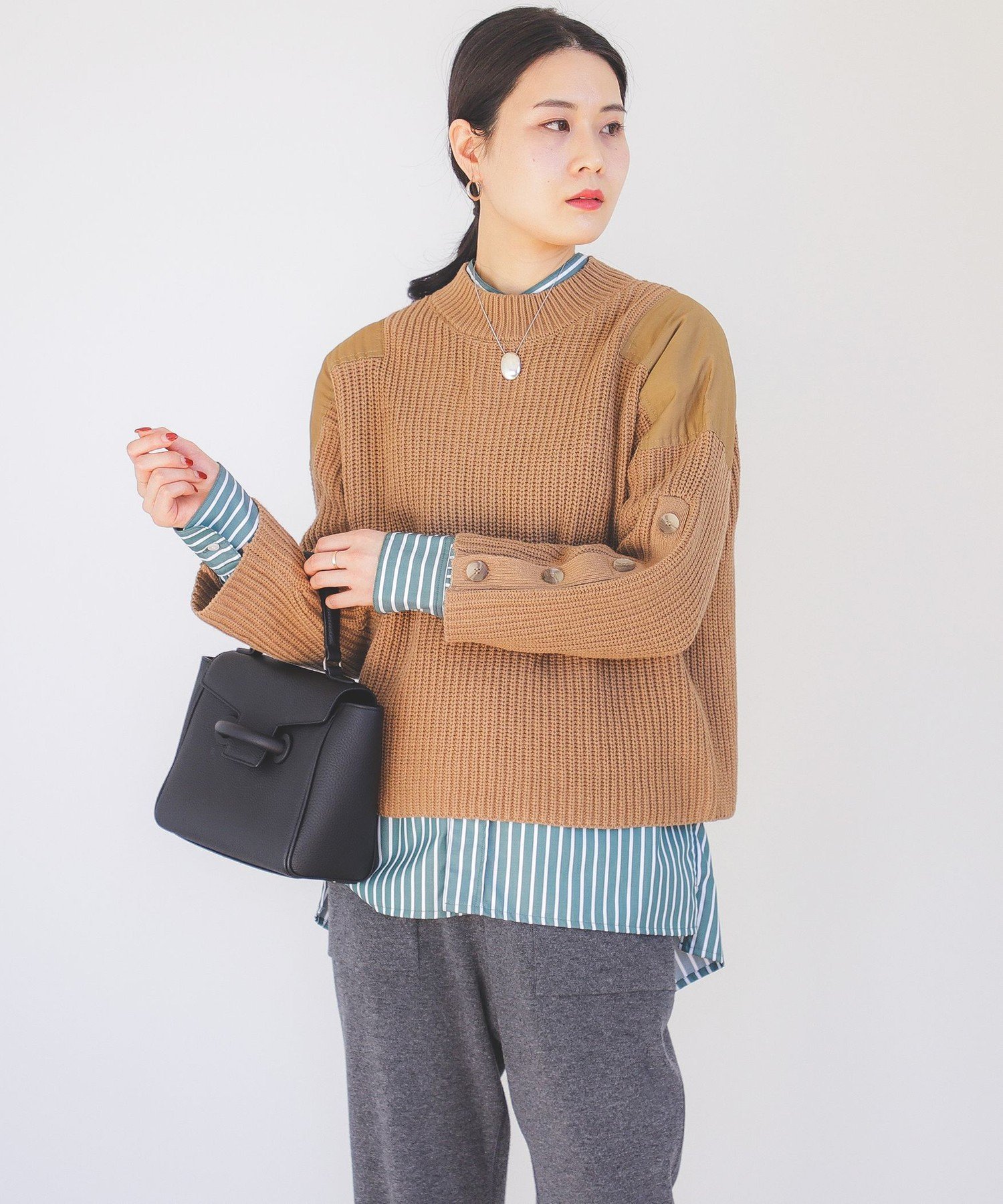 ビームス セーター レディース BEAMS HEART WOMEN BEAMS HEART / 袖釦 ミリタリーニット ビームス ハート トップス ニット ベージュ ブラック カーキ【送料無料】