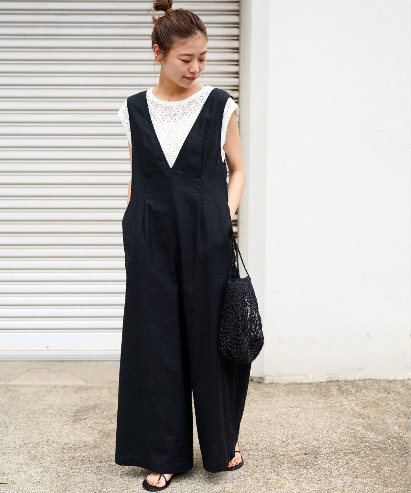 JOURNAL STANDARD relume 《WEB限定追加予約3》リネンコットンVネックサロペット ジャーナル スタンダード レリューム オールインワン・オーバーオール オーバーオール・サロペット ブラック【送料無料】のサムネイル